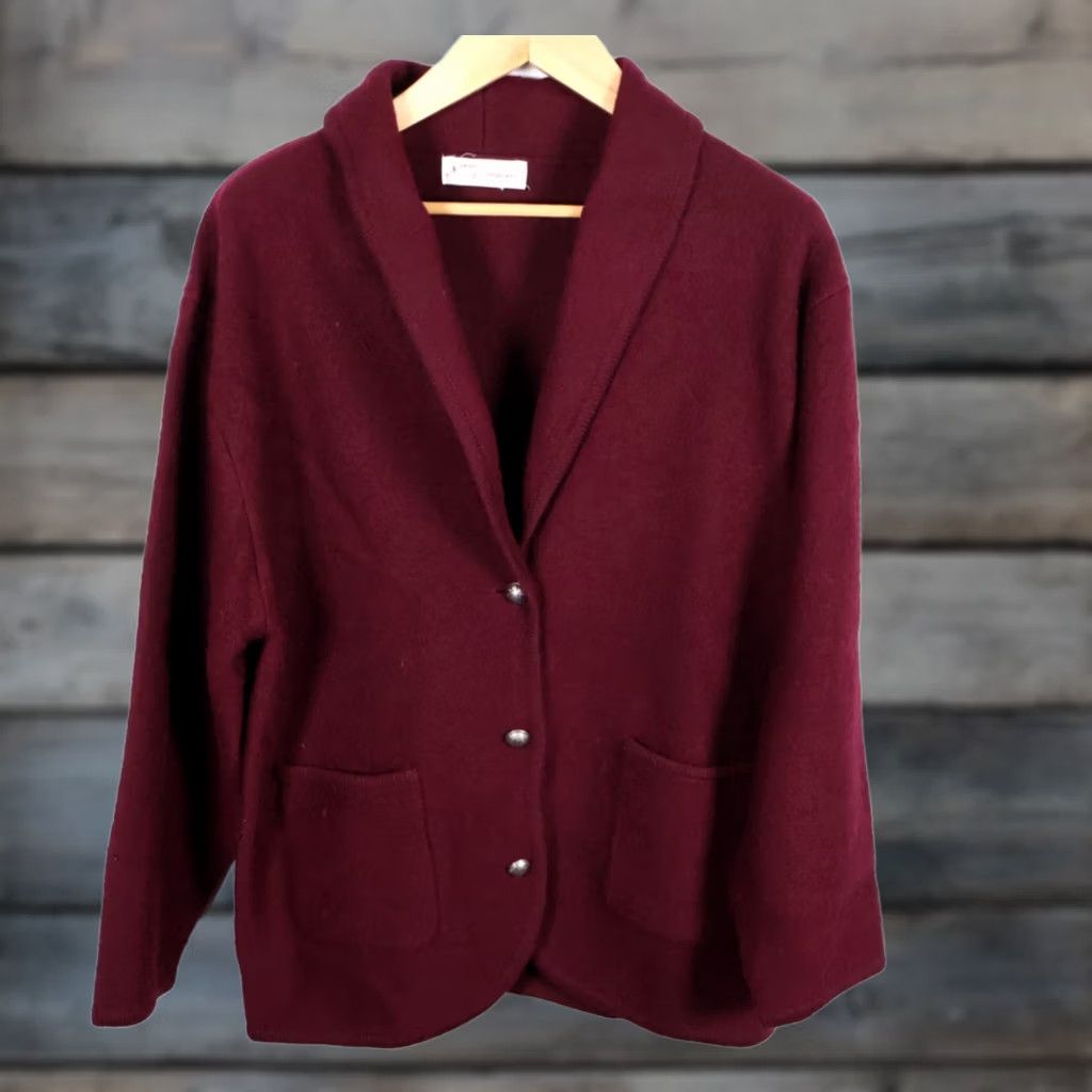 Jim Thompson VINTAGE Norm Thompson Cardigan Sweater Wool Dark Red Shawl Collar Womens XL Classic Retro Size XL / US 12-14 / IT 48-50 - 1 Thumbnail