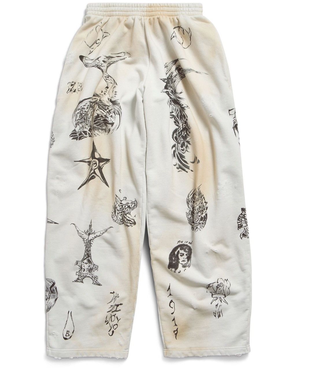 image of Balenciaga Men's Tat Baggy Sweatpants In Beige/brown in White (Size 36)