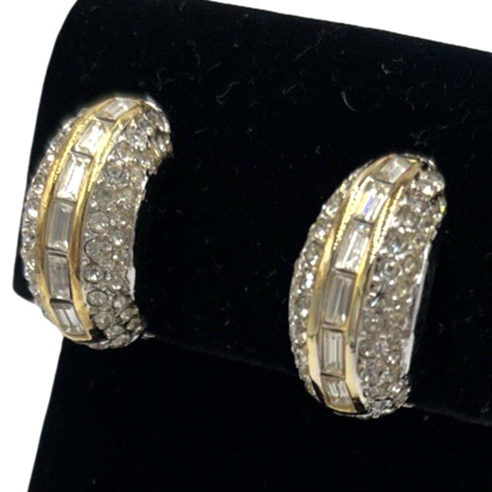 Other Dior Baguette & Pave Rhinestone Half Hoop Gold Tone Earrings Size ONE SIZE - 3 Thumbnail