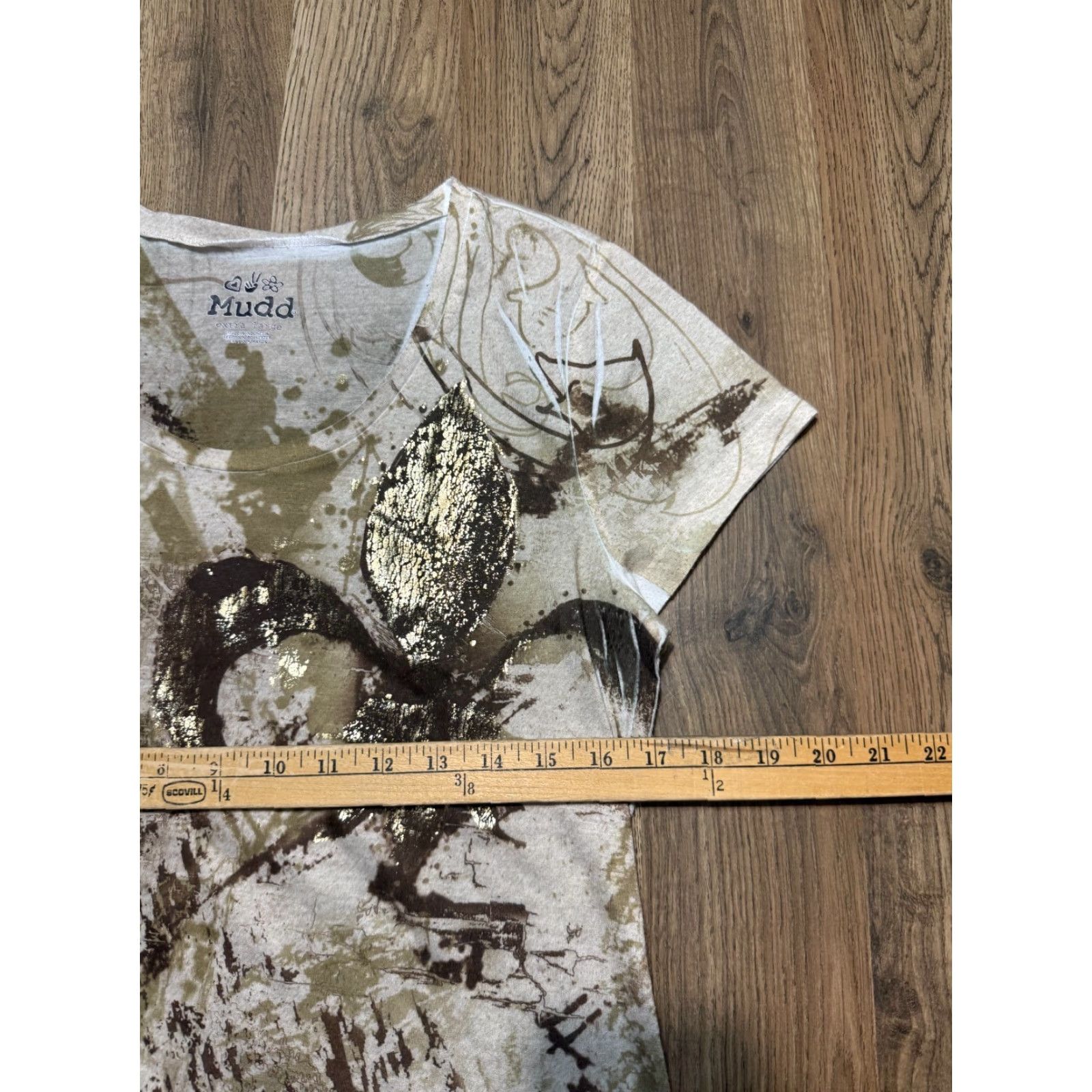 Gloverall Mudd Shirt XL T-Shirt, Brown White Gold Allover Print, Womens, Regular, Casual, Basic, Tees Size XL / US 12-14 / IT 48-50 - 6 Thumbnail