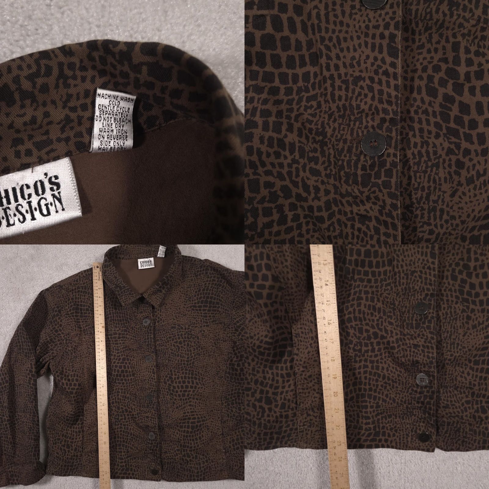 Vintage Chicos Design Jacket Womens 3 Brown Croc Animal Print Cotton Stretch Button Up Jacket/Casual Womens 3 Brown Croc Animal Print Cotton Stretch Button Up Size XS / US 0-2 / IT 36-38 - 8 Thumbnail