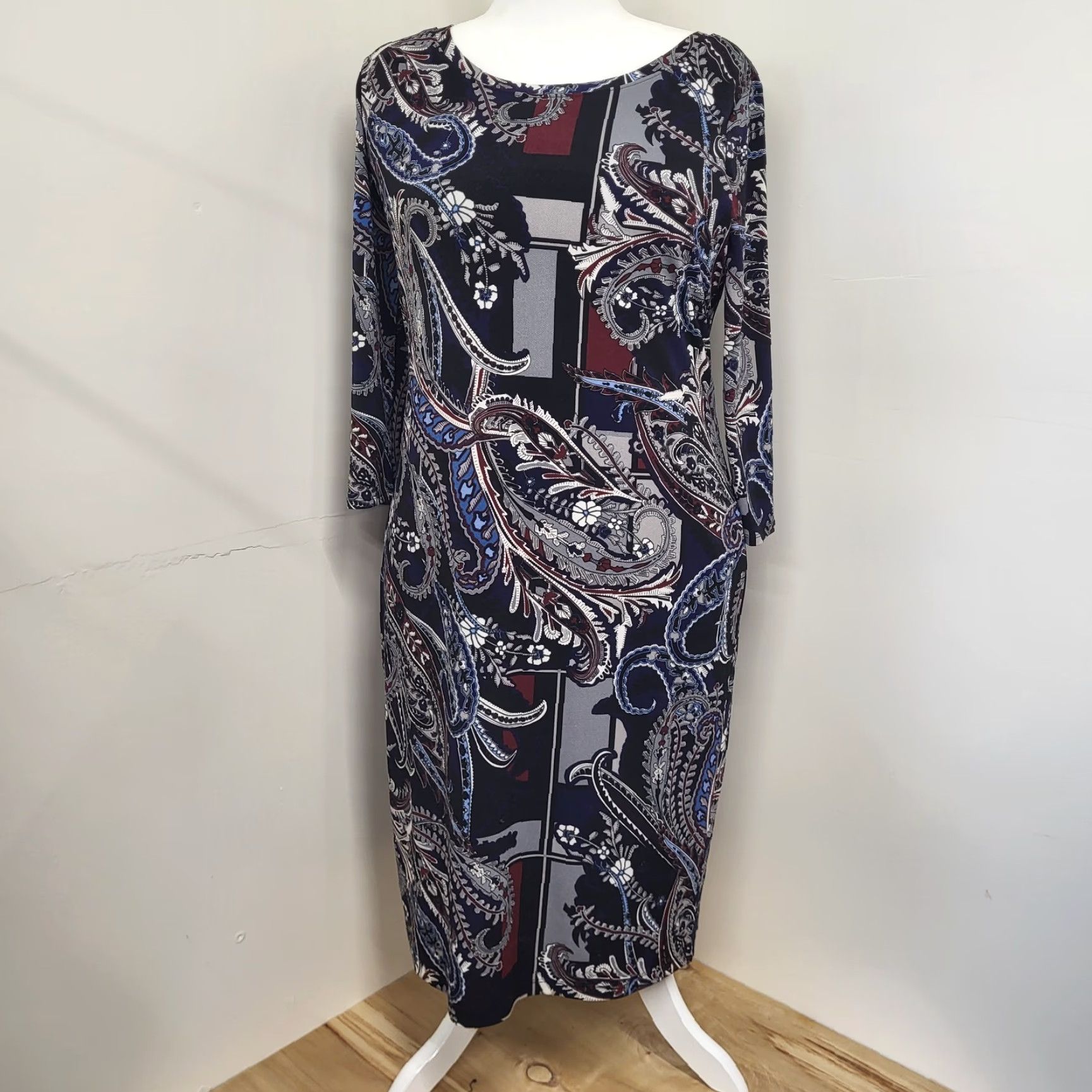 Vintage CATO Dress Womens XL 3/4 Sleeve Scoop Neck Lined Boho Floral Paisley Print Dress Size XL / US 12-14 / IT 48-50 - 2 Thumbnail
