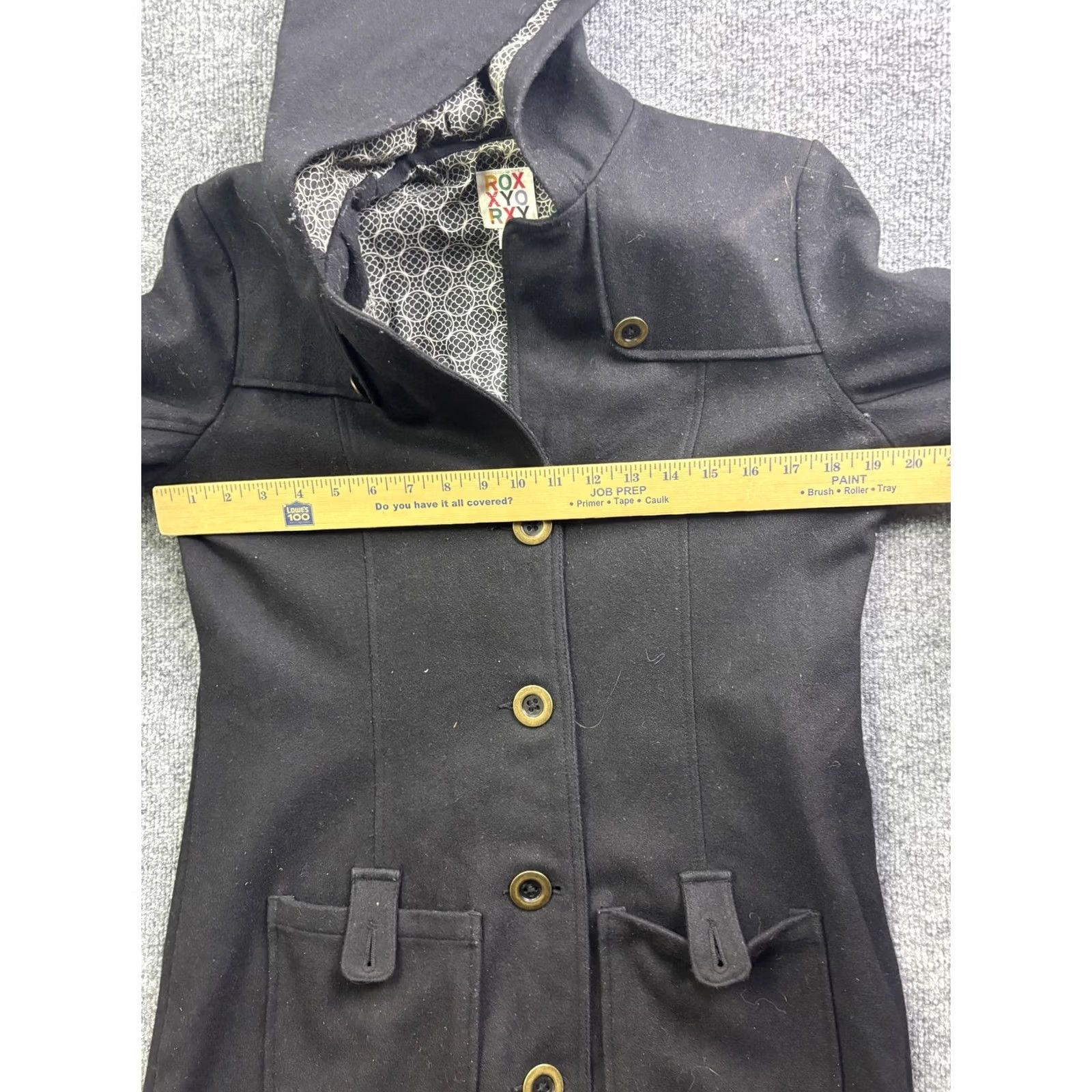 Vintage Roxy Coat Womens M Black Hooded Lined Wool-Blend Mid-Length Pockets Button Parka Jacket/Coat Casual Travel Mens Womens Girls Boys Size M / US 6-8 / IT 42-44 - 5 Thumbnail