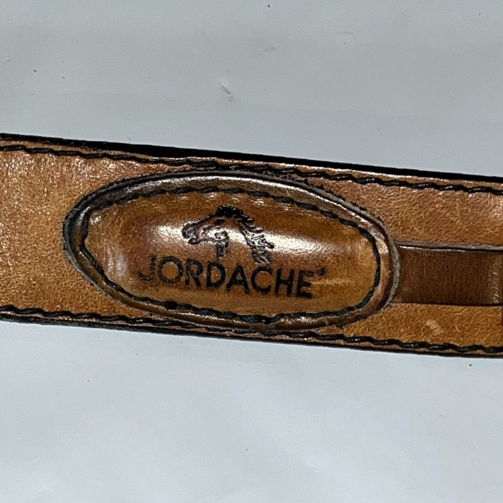 Jordache VINTAGE Jordache HORSE LOGO Brown Braided Leather Belt Sz 30 Solid Brass Buckle Womens Size ONE SIZE - 2 Thumbnail
