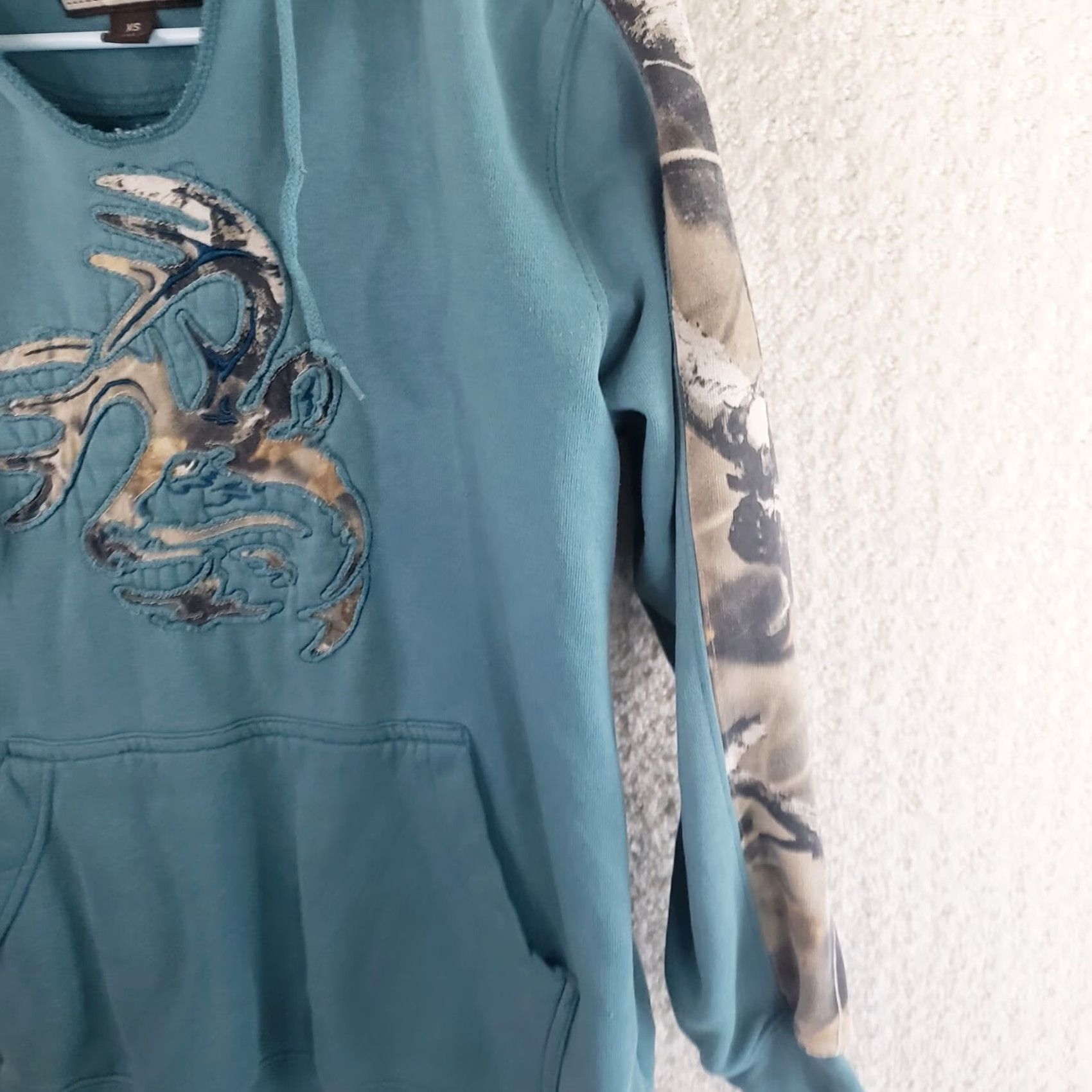 Vintage Legendary Whitetails Hoodie Mens XS Teal Camo Buck Cutout Kangaroo Pockets Nightfree? Size US XS / EU 42 / 0 - 5 Thumbnail