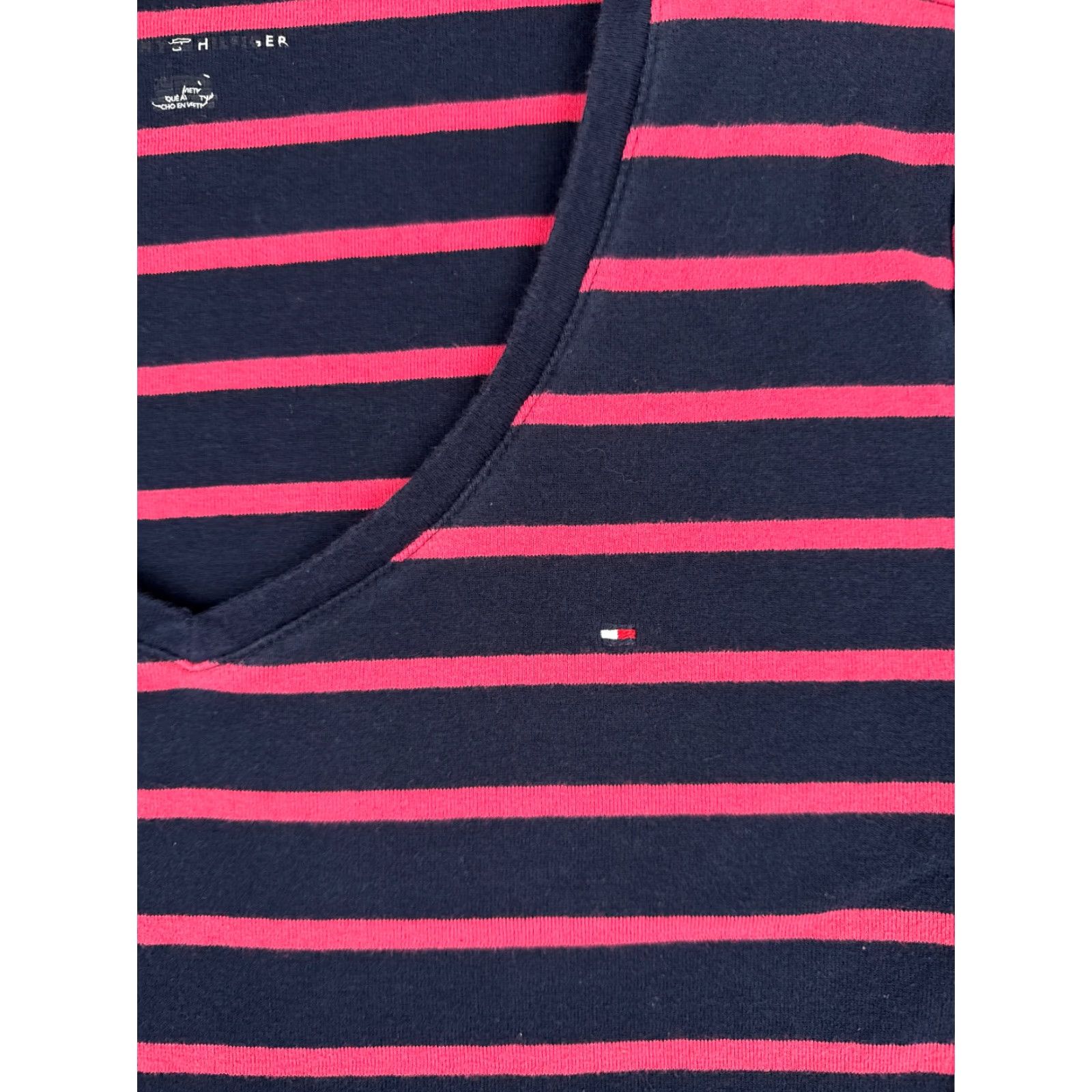 Tommy Hilfiger VINTAGE Tommy Hilfiger T-Shirt Juniors XL Pink Blue Stripe Short Sleeve Cotton V-Neck Casual All Seasons Women Size XL / US 12-14 / IT 48-50 - 6 Thumbnail