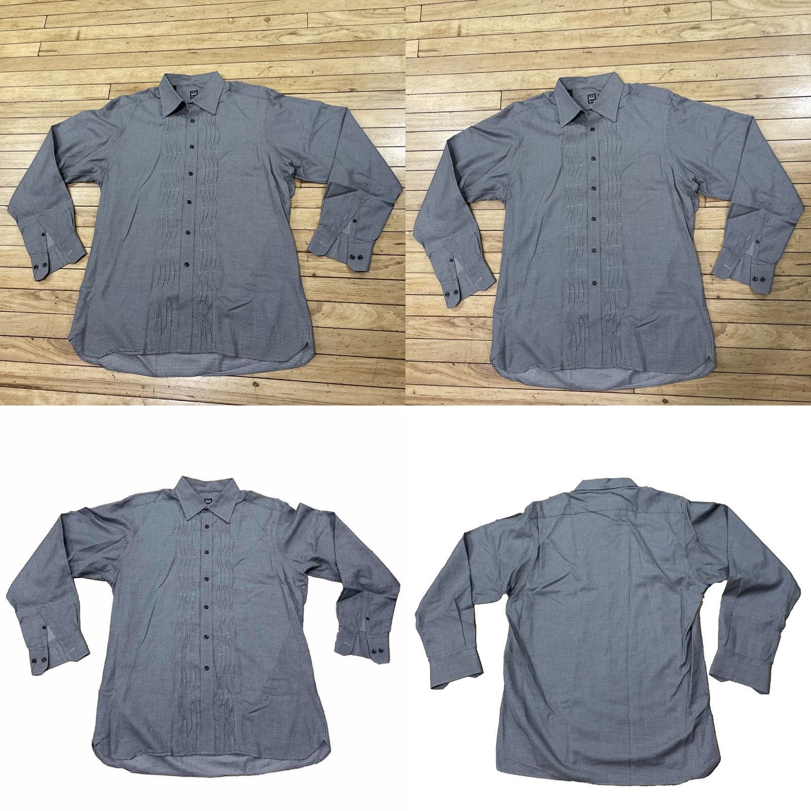 Ike Behar IKE BEHAR New York Pleated Dress Shirt Men M Guayabero Gray Black Check Plaid M Size 40R - 11 Thumbnail