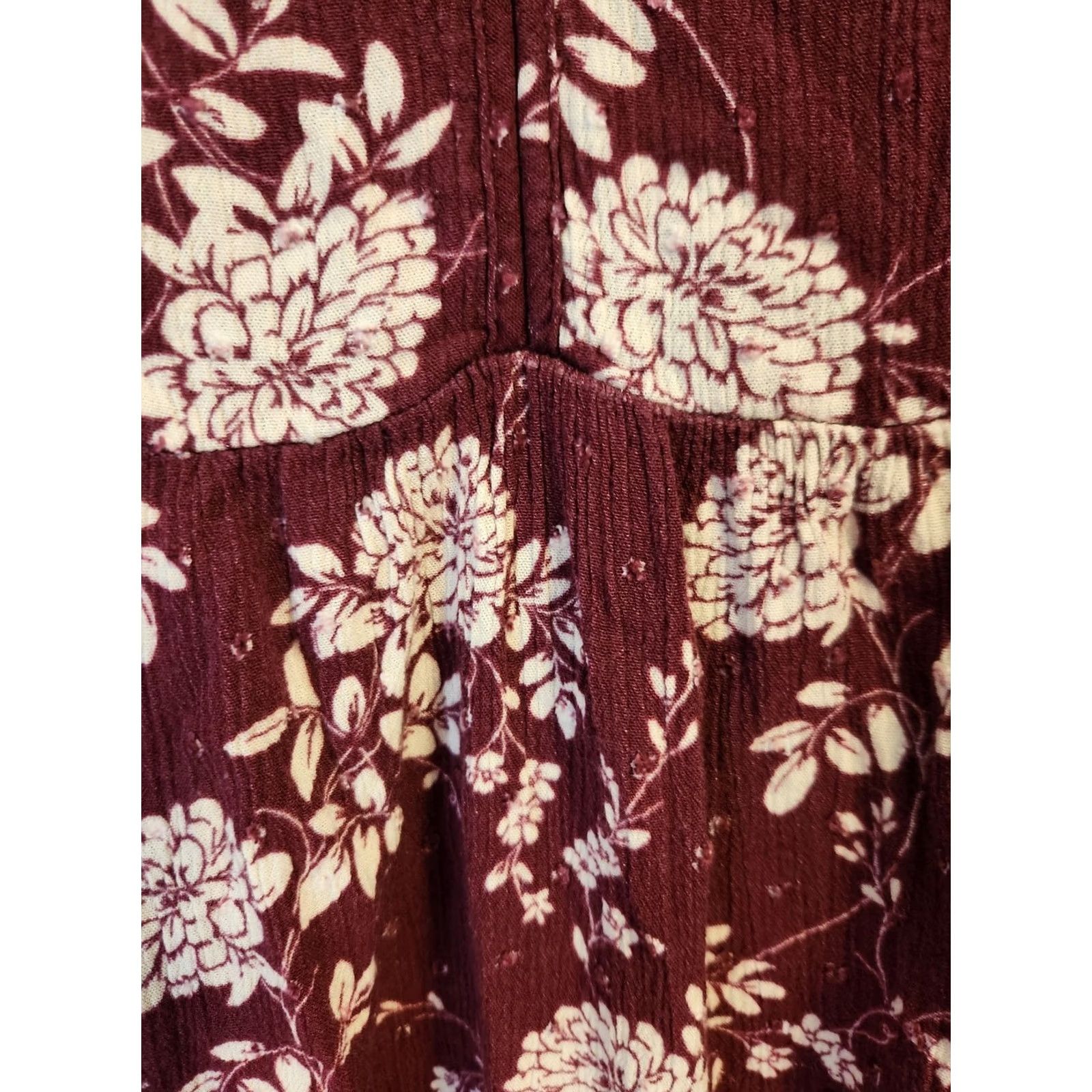 Vintage Papermoon Burgundy Clip Dot Floral Crinkle Top Bohemian Hippie 3X Purple Rayon 3/4 Sleeve Round Neck Blouse Women Plus Size Casual/Nights/Travel Size XXL / US 16-18 / IT 52-54 - 3 Thumbnail