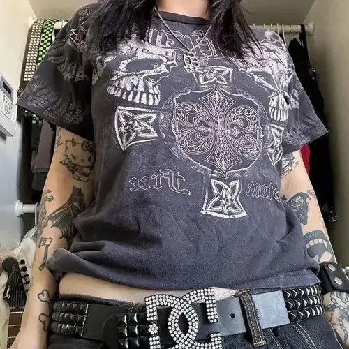 Japanese Brand Mall Goth Graphic Print T-Shirt Y2K Japanese Style Size ONE SIZE - 7 Thumbnail