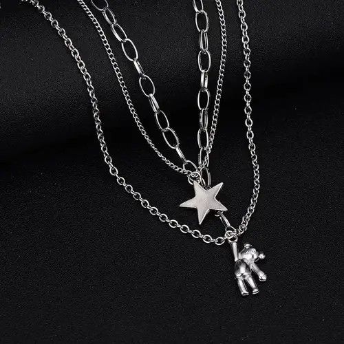 VIBE Unisex Steel Bear Star Multilayer Necklace Size ONE SIZE - 2 Thumbnail