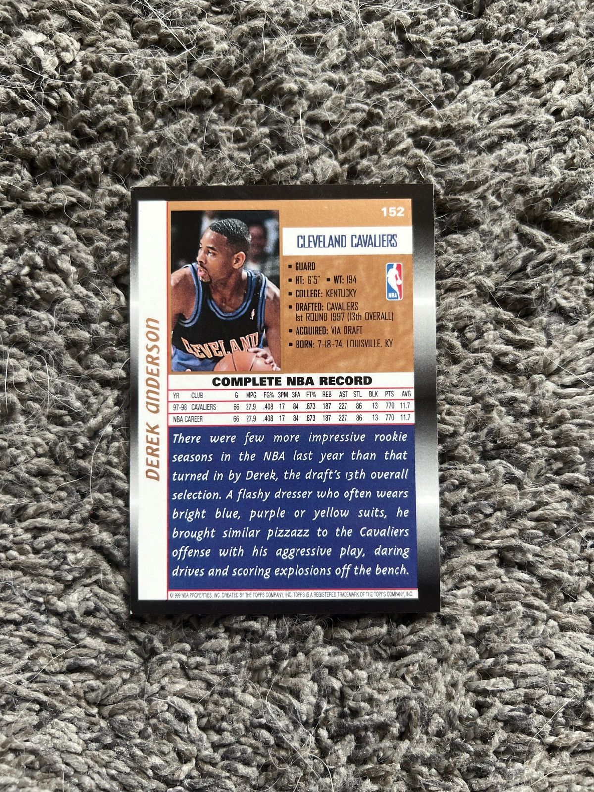 NBA 1999 Topps #152 Derek Anderson Card Size ONE SIZE - 2 Thumbnail