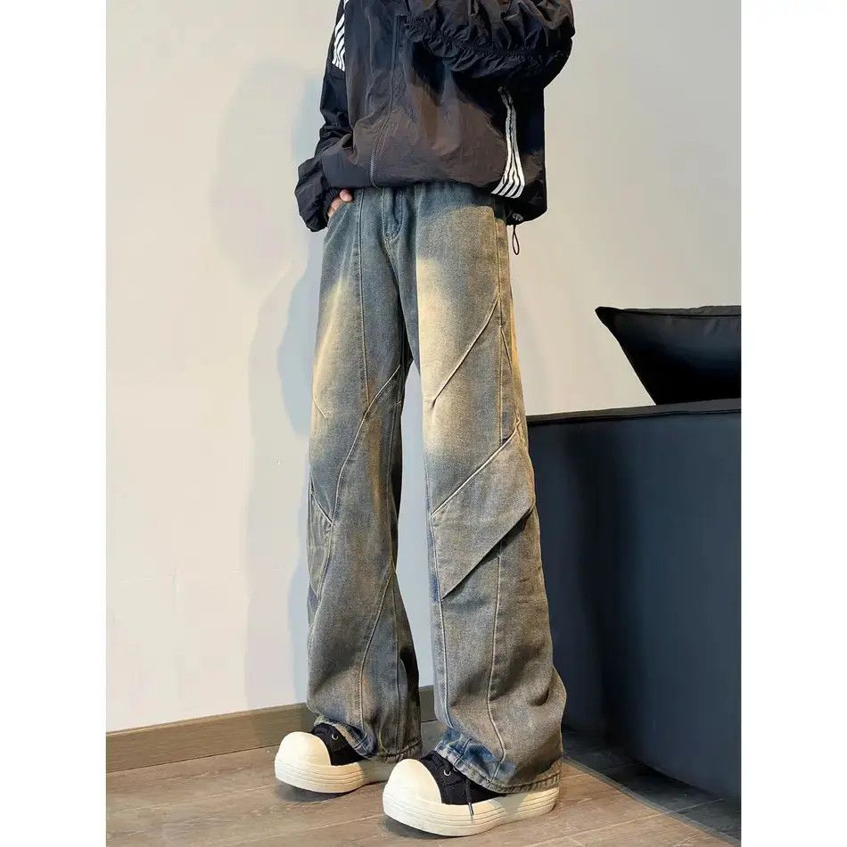 Japanese Brand Retro loose straight leg spliced jeans Size US 32 / EU 48 - 6 Thumbnail