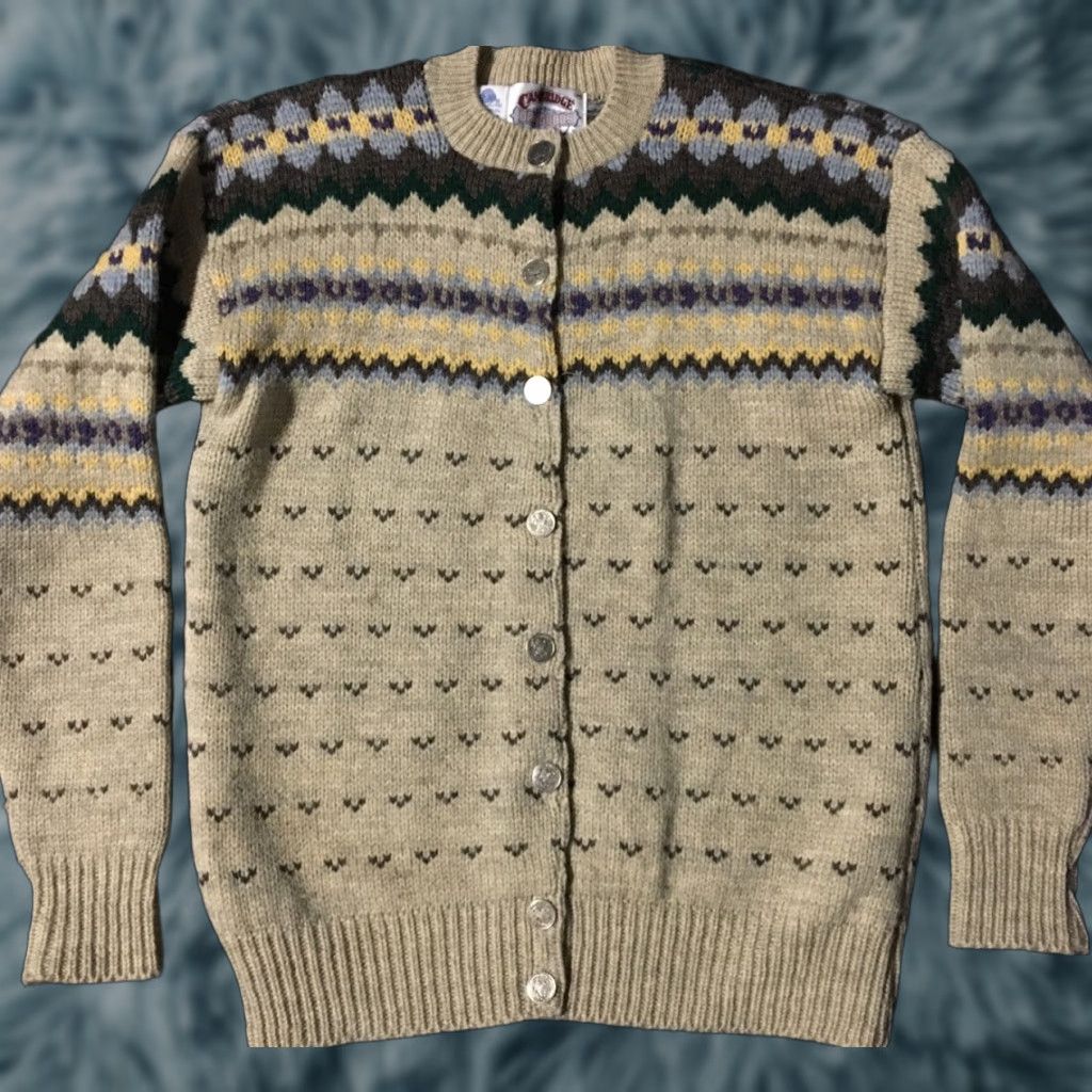 Vintage VINTAGE Cambridge Dry Goods Wool Knit Sweater M Women's Beige 80s 90s Heart Striped Casual USA Ski Western Cardigan Size M / US 6-8 / IT 42-44 - 1 Thumbnail