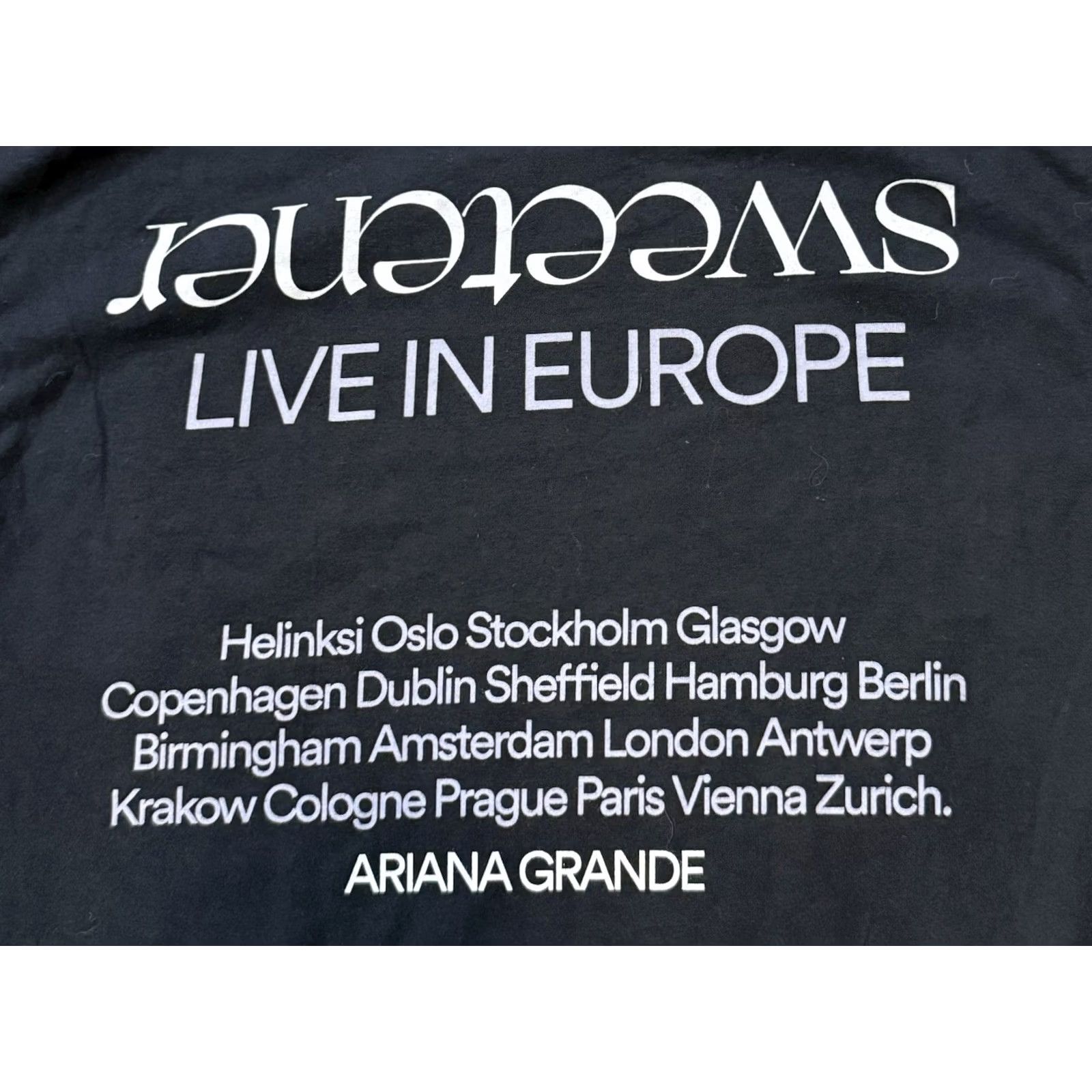 Vintage Ariana Grande Sweetener European Tour 2019 Shirt M Black Graphic Print Crew Neck Short Sleeve T-Shirt Unisex Adults Size US M / EU 48-50 / 2 - 4 Thumbnail