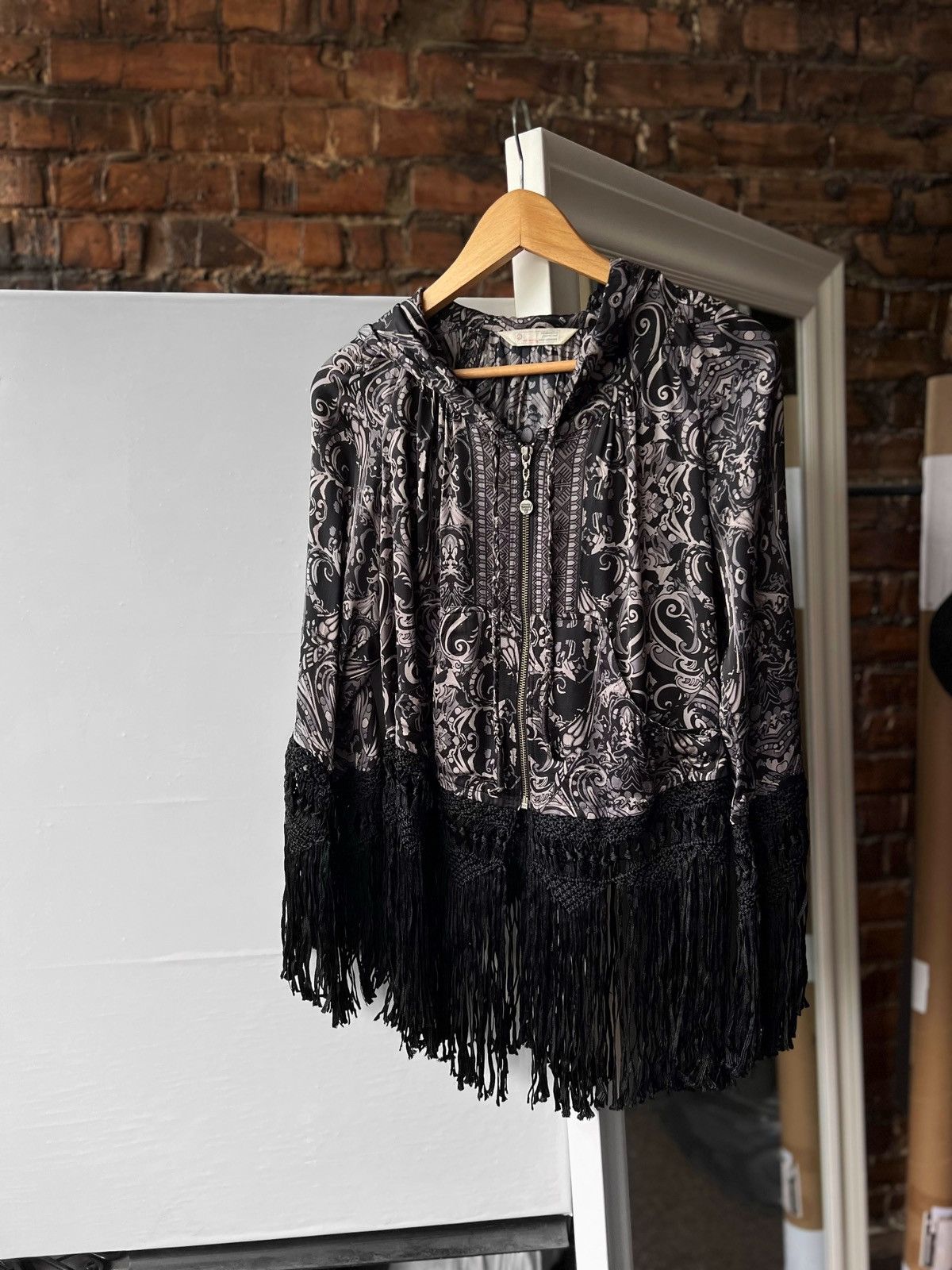 Odd Molly Odd Molly Gray Black Printed Fringe Full Zip Hooded Jacket Size M / US 6-8 / IT 42-44 - 1 Thumbnail