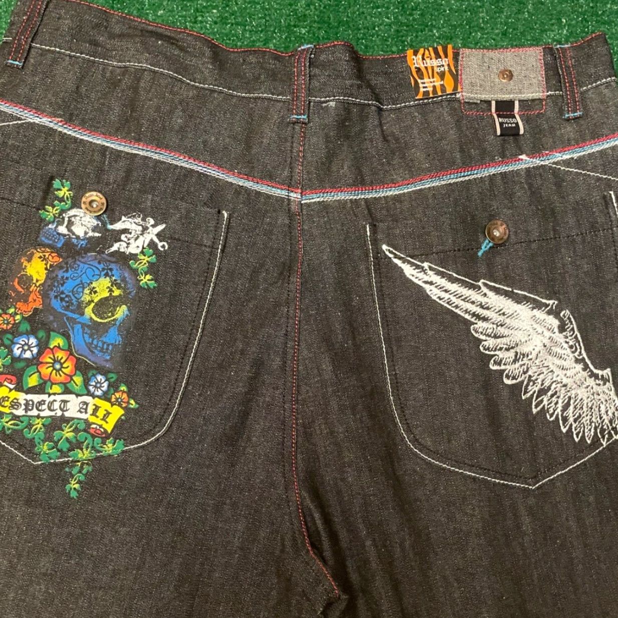 Vintage VINTAGE Russo Baggy Jeans Skater Grunge VTG Mens 42 X 32 Black Skull Tattoo Wings Wide-Leg Size US 42 / EU 58 - 3 Thumbnail