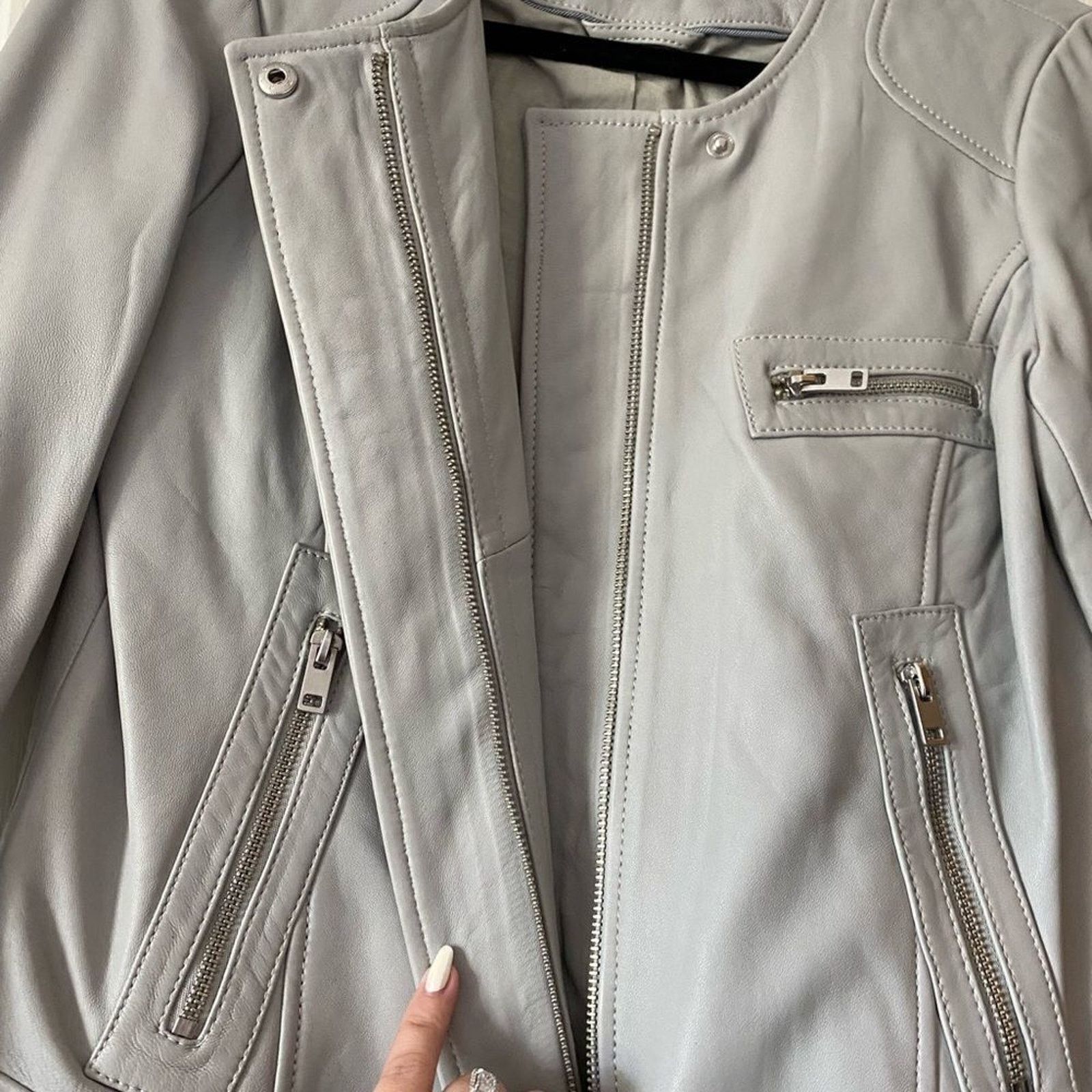 Lucky Brand Grey Lambskin Leather Jacket - Like New! Size M / US 6-8 / IT 42-44 - 4 Thumbnail