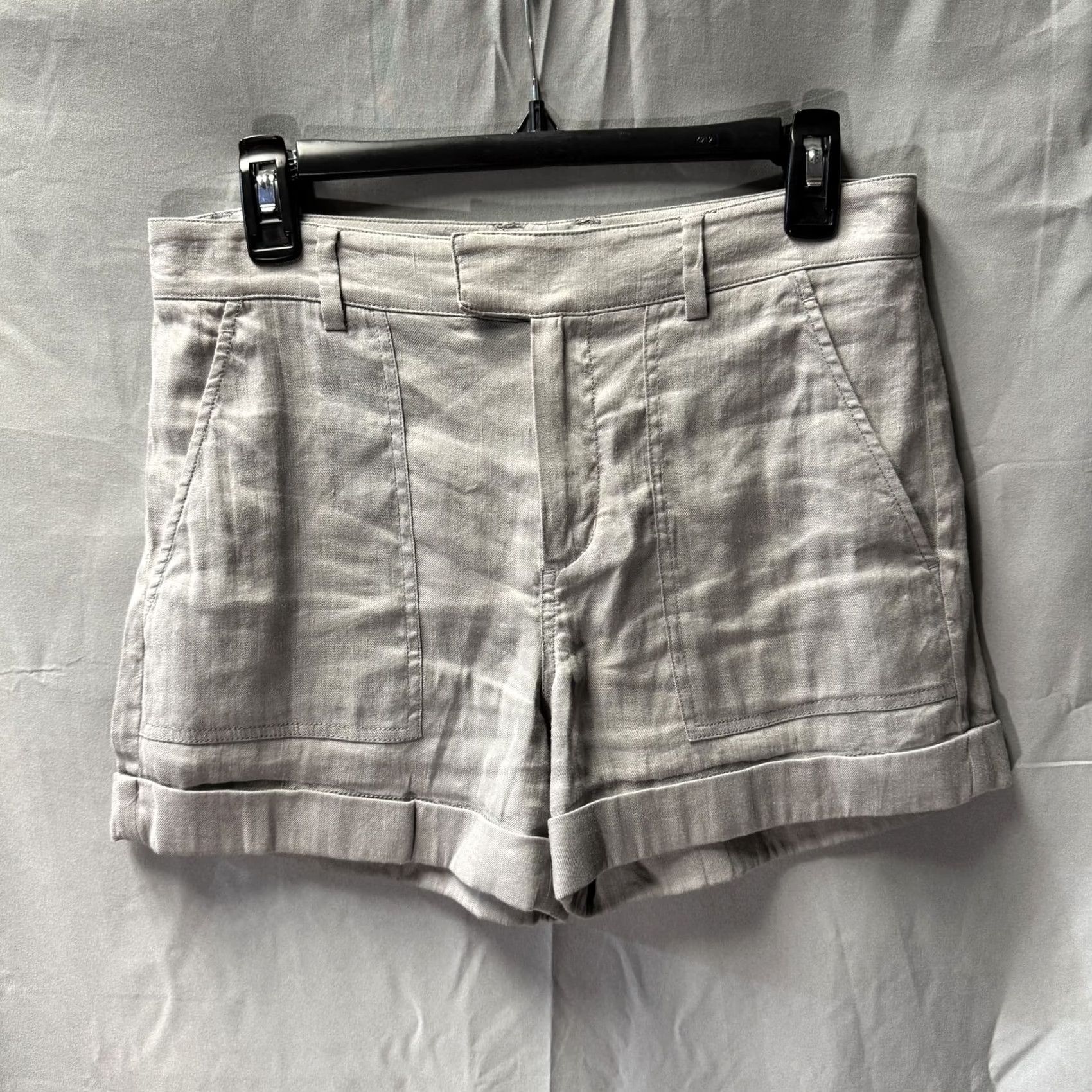 Vince Vince Shorts Womens 2 Gray Linen Blend Rolled Hem Pockets Lightweight Casual Chino, Regular, Flat Front, Belt Loops, Zip Fly Womens Size 26" / US 2 / IT 38 - 2 Thumbnail