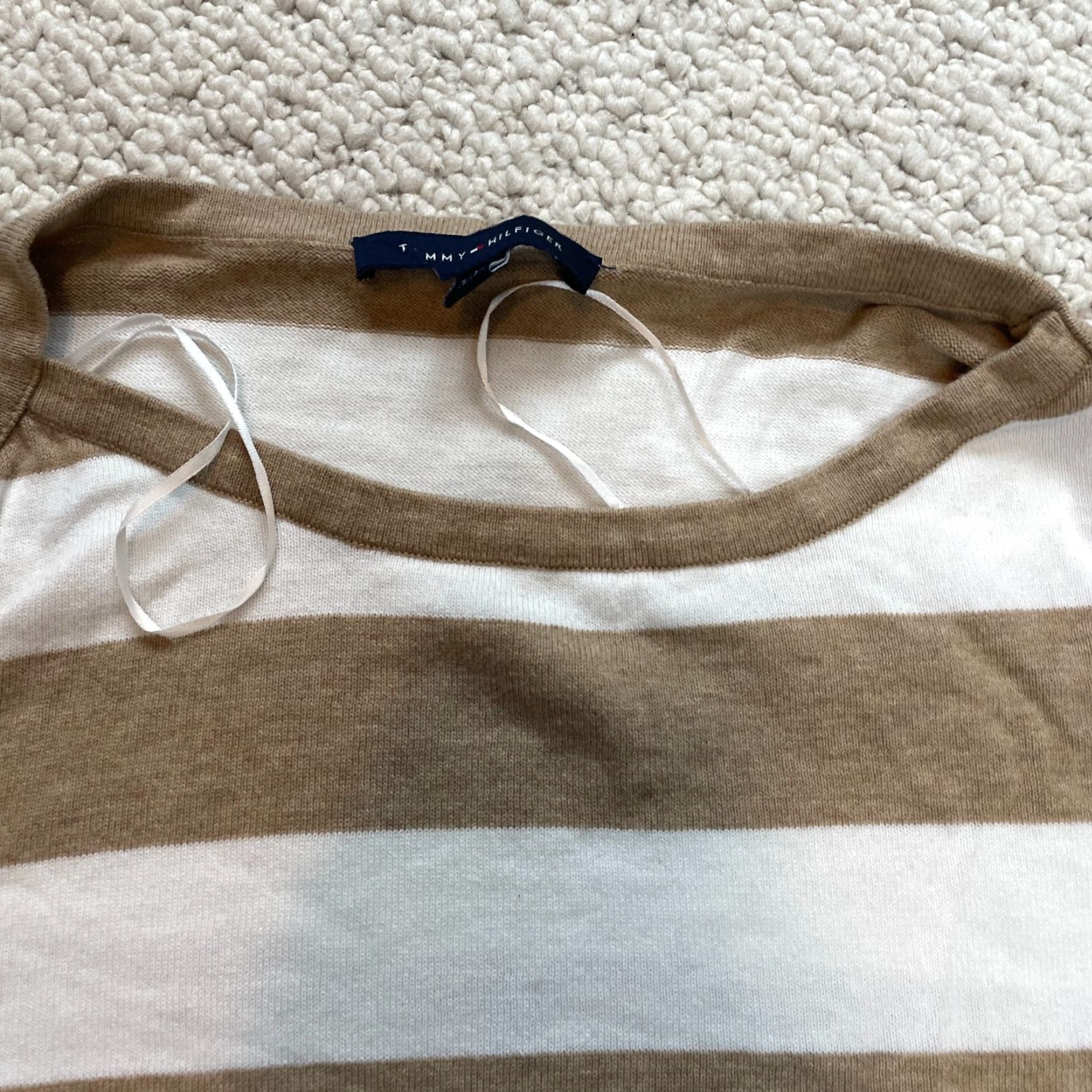 Tommy Hilfiger Tommy Hilfiger Sweater Womens Large Brown White Striped Soft Pullover Cotton Size M / US 6-8 / IT 42-44 - 2 Thumbnail