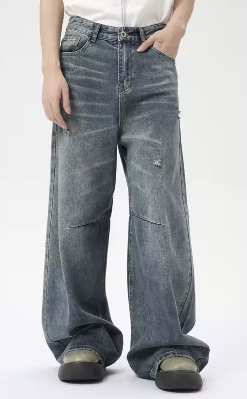 Japanese Brand DISTRESSED DENIM JEANS - Y2K ARCHIVE WIDE LEG PANTS Size US 30 / EU 46 - 1 Thumbnail