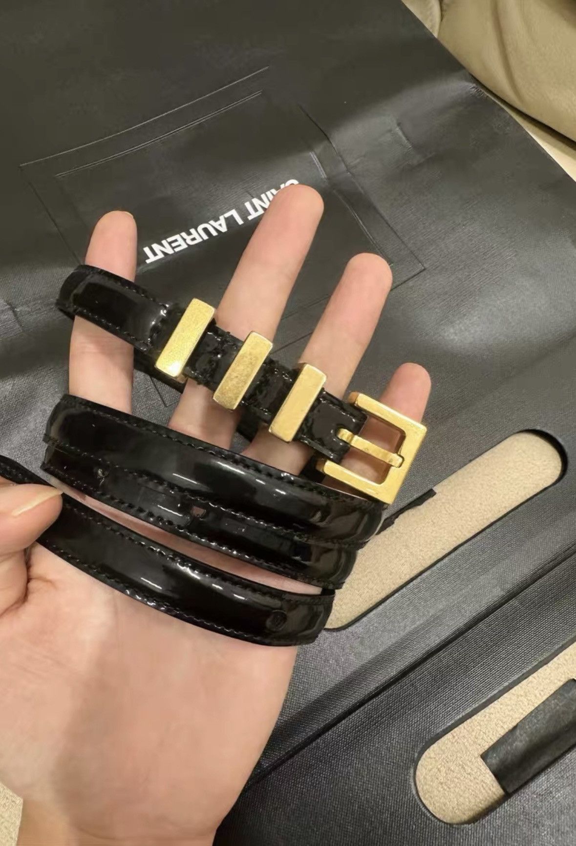 Saint Laurent Paris Saint Laurent SLP Gold Three-Segment Buckle Belt Size ONE SIZE - 1 Thumbnail