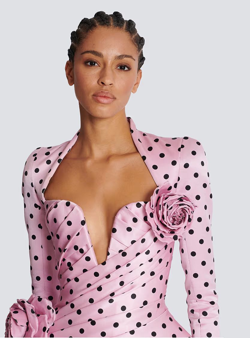 Balmain o1s1wg110825 Polka Dots Short Printed Dress in Pink Size XL / US 12-14 / IT 48-50 - 7 Thumbnail