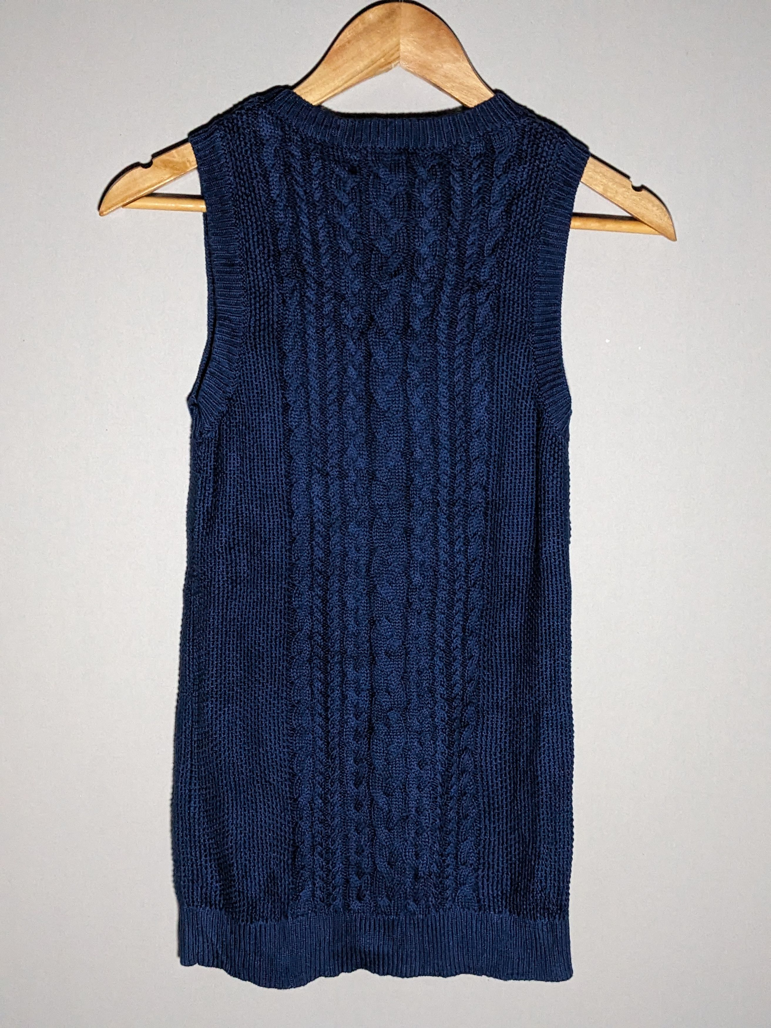 image of Coloured Cable Knit Sweater x Uniqlo Womens Sleeveless Cable Knit Sweater Navy Blue (Size Small)