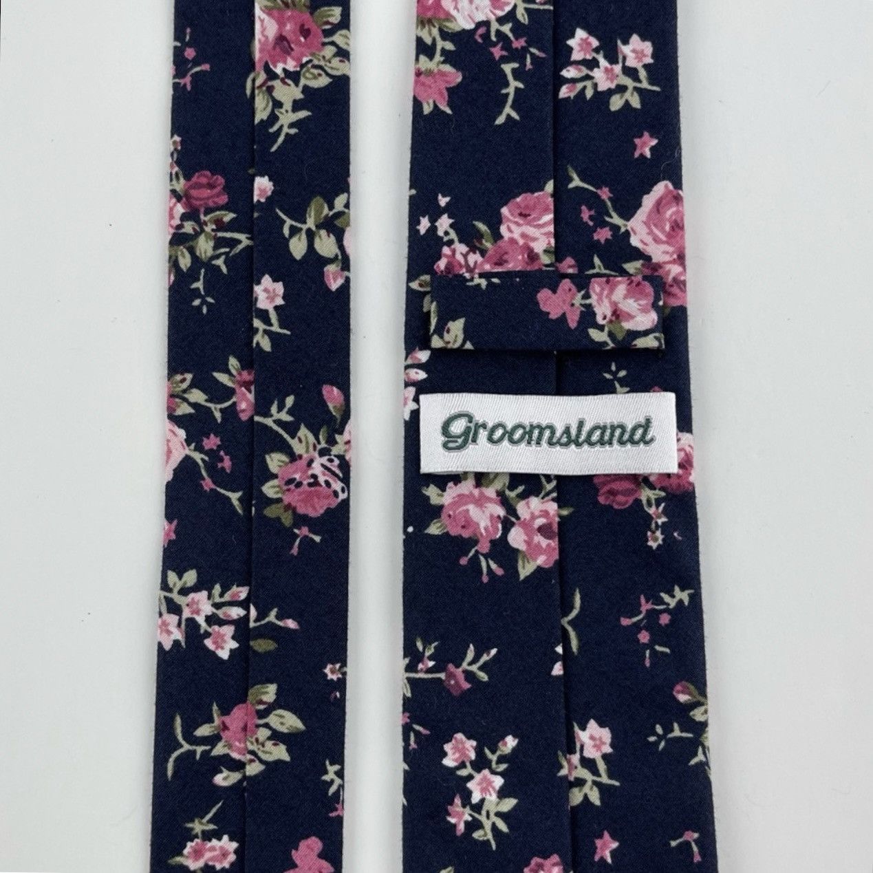 Other Men’s Navy Floral Slim Necktie & Rose Pink Tie Bar Size ONE SIZE - 4 Thumbnail