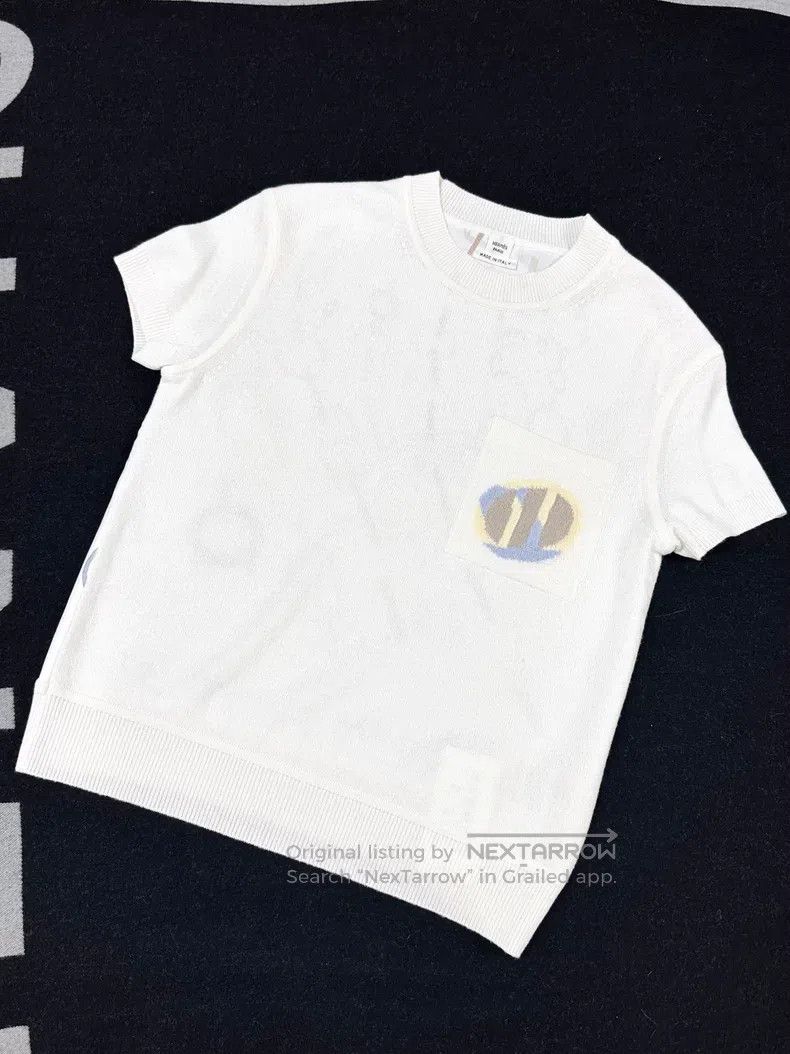 Hermes Hermes White Chain Pattern Cashmere and Silk Short-sleeve Size XS / US 0-2 / IT 36-38 - 1 Thumbnail