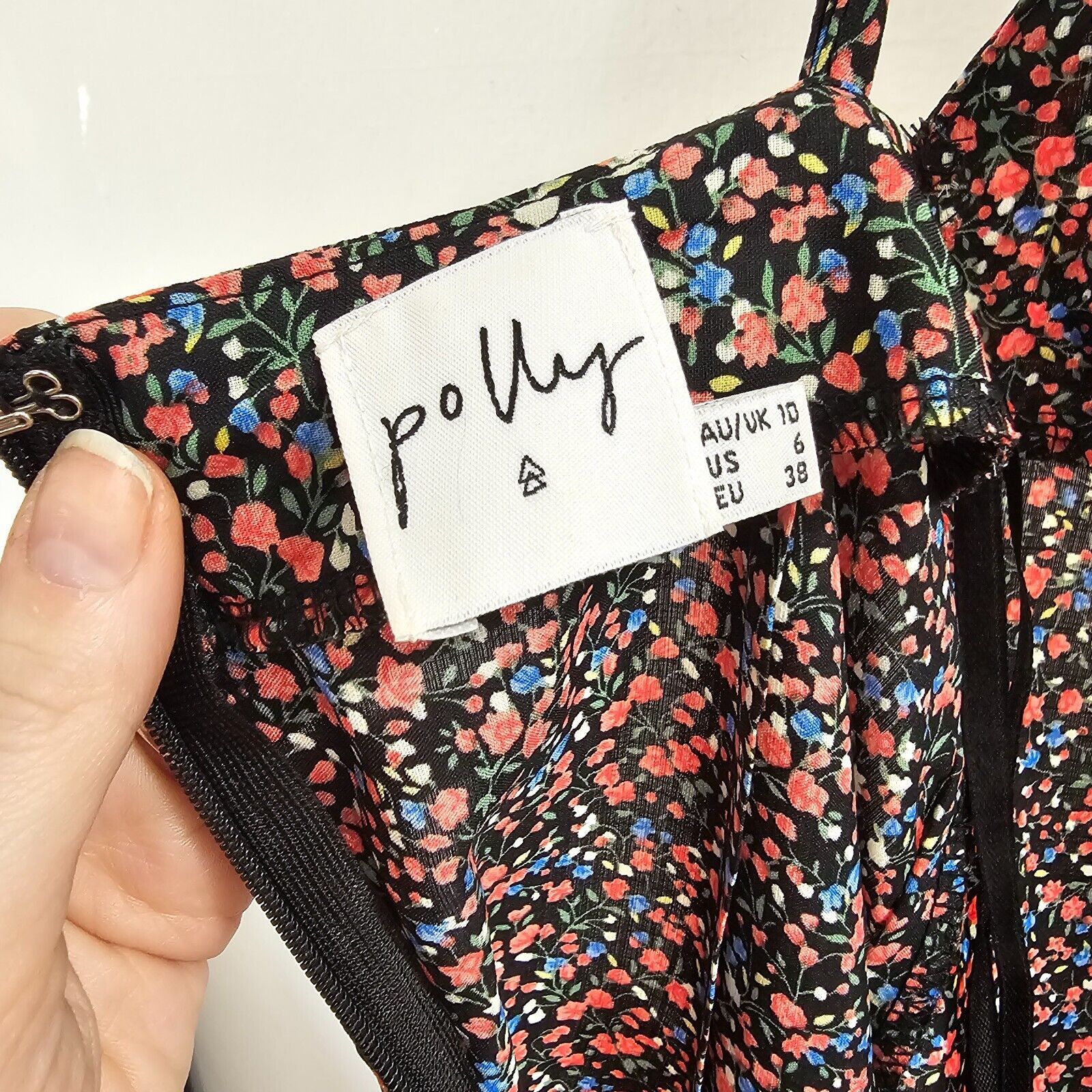 Other Polly Black Floral Print VNeck Spaghetti Strap Slit Dress 6 Size M / US 6-8 / IT 42-44 - 6 Thumbnail