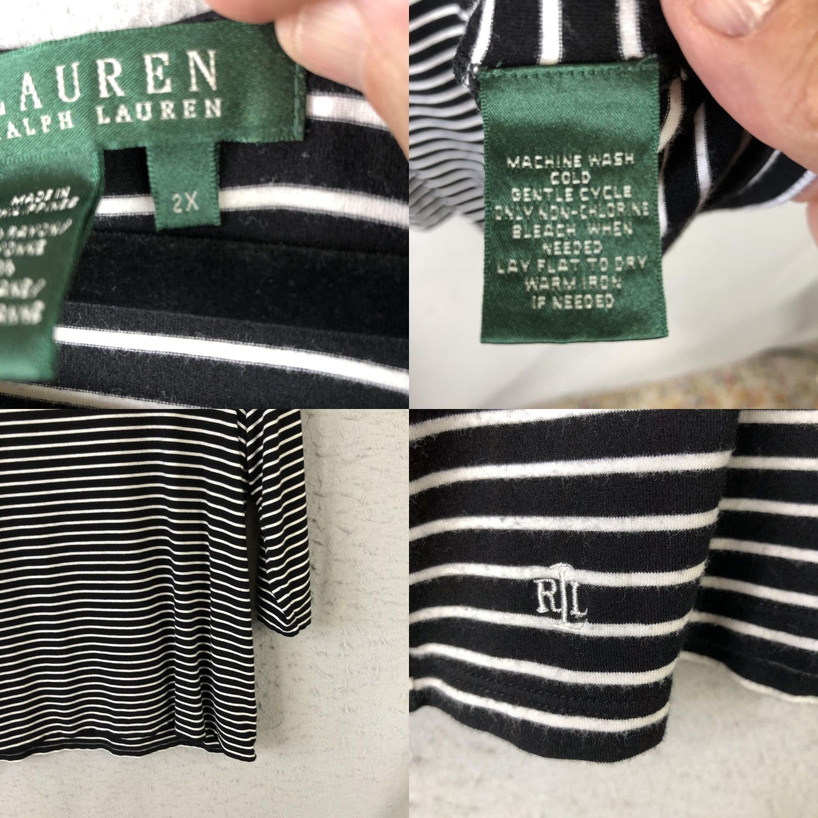 Ralph Lauren Lauren Ralph Lauren Shirt Womens 2X Black Stripe Boat Neck 3/4 Sleeve Stretch Size XXL / US 16-18 / IT 52-54 - 8 Thumbnail