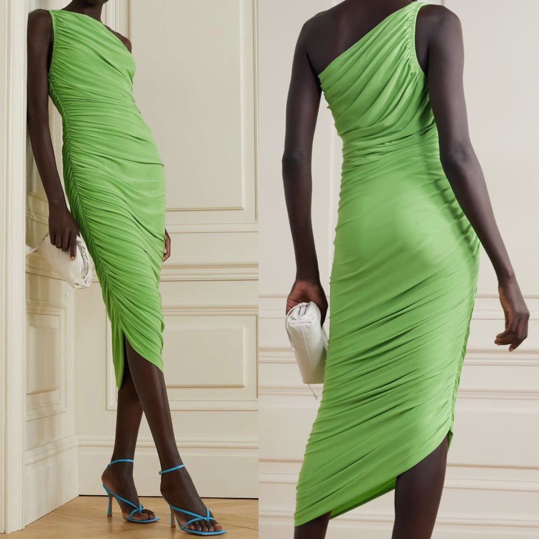 image of Norma Kamali | Diana Asymmetrical Gown Gemini Green S 36, Women's (Size Small)