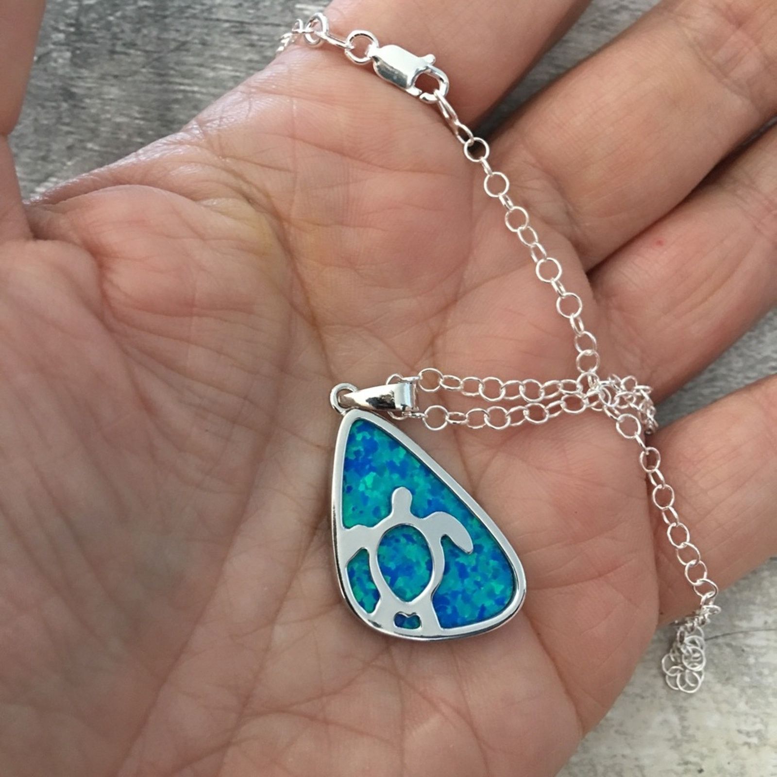 The Unbranded Brand Sterling Silver Lab opal Turtle Necklace Size ONE SIZE - 3 Thumbnail