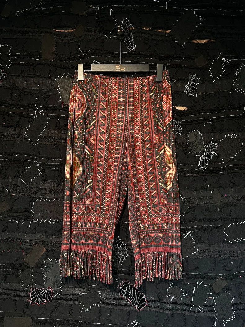 issey miyake size:3 Retro totem fringed five-inch wide-leg