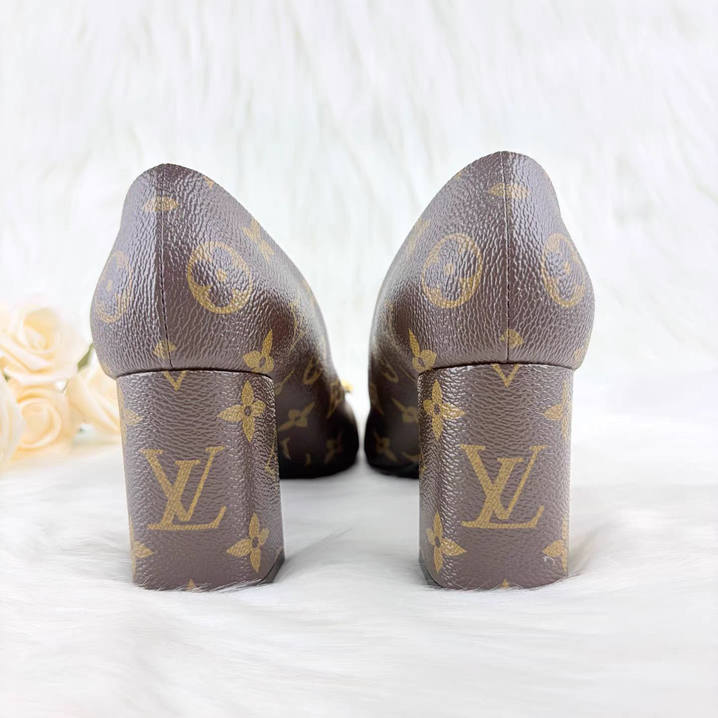 Louis Vuitton Louis Vuitton Dark Brown Monogram Logo Block Heel Pumps K15 Size US 6.5 / IT 36.5 - 3 Thumbnail