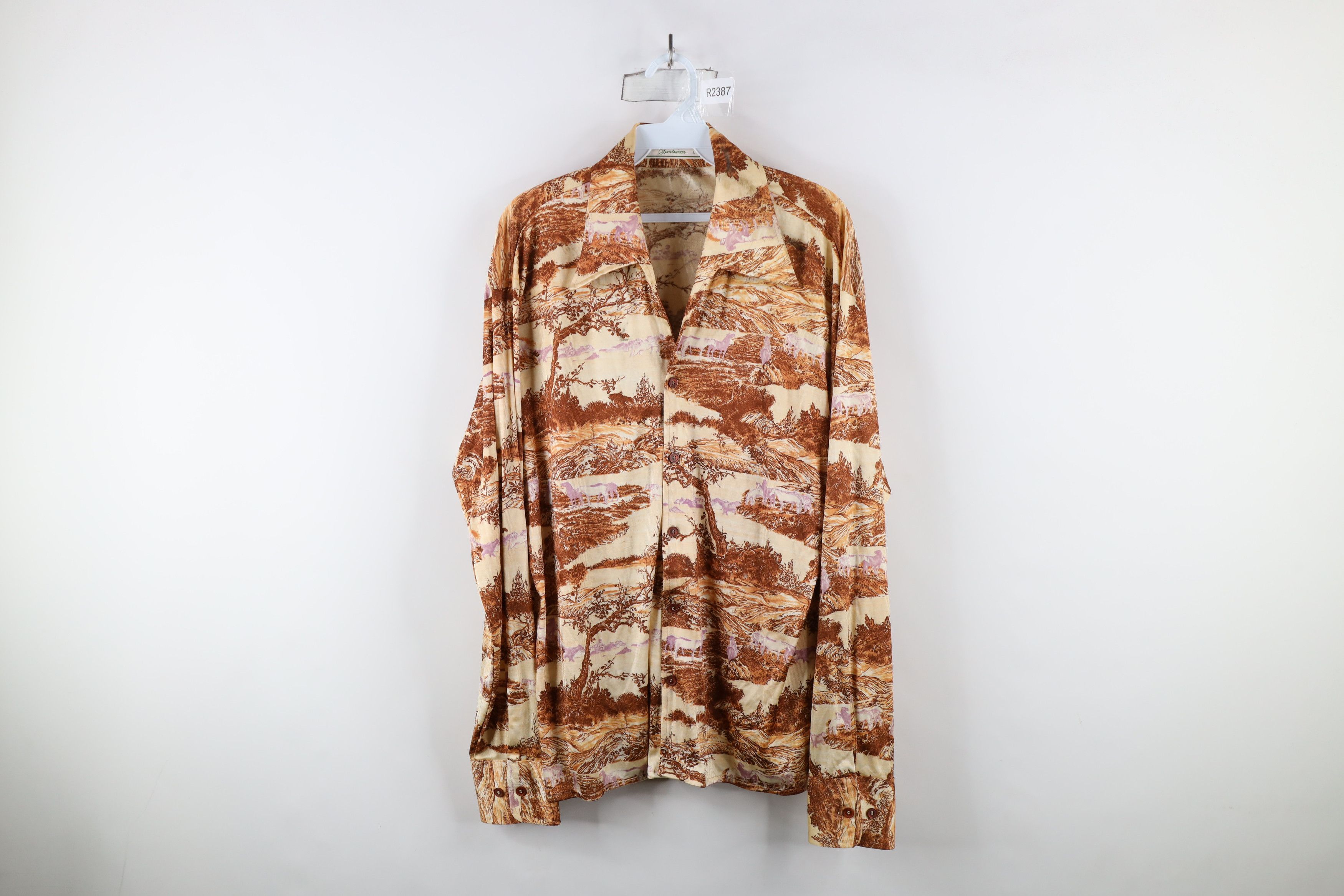Vintage Vintage 60s 70s Streetwear Over Print Knit Button Shirt USA Size US L / EU 52-54 / 3 - 1 Thumbnail