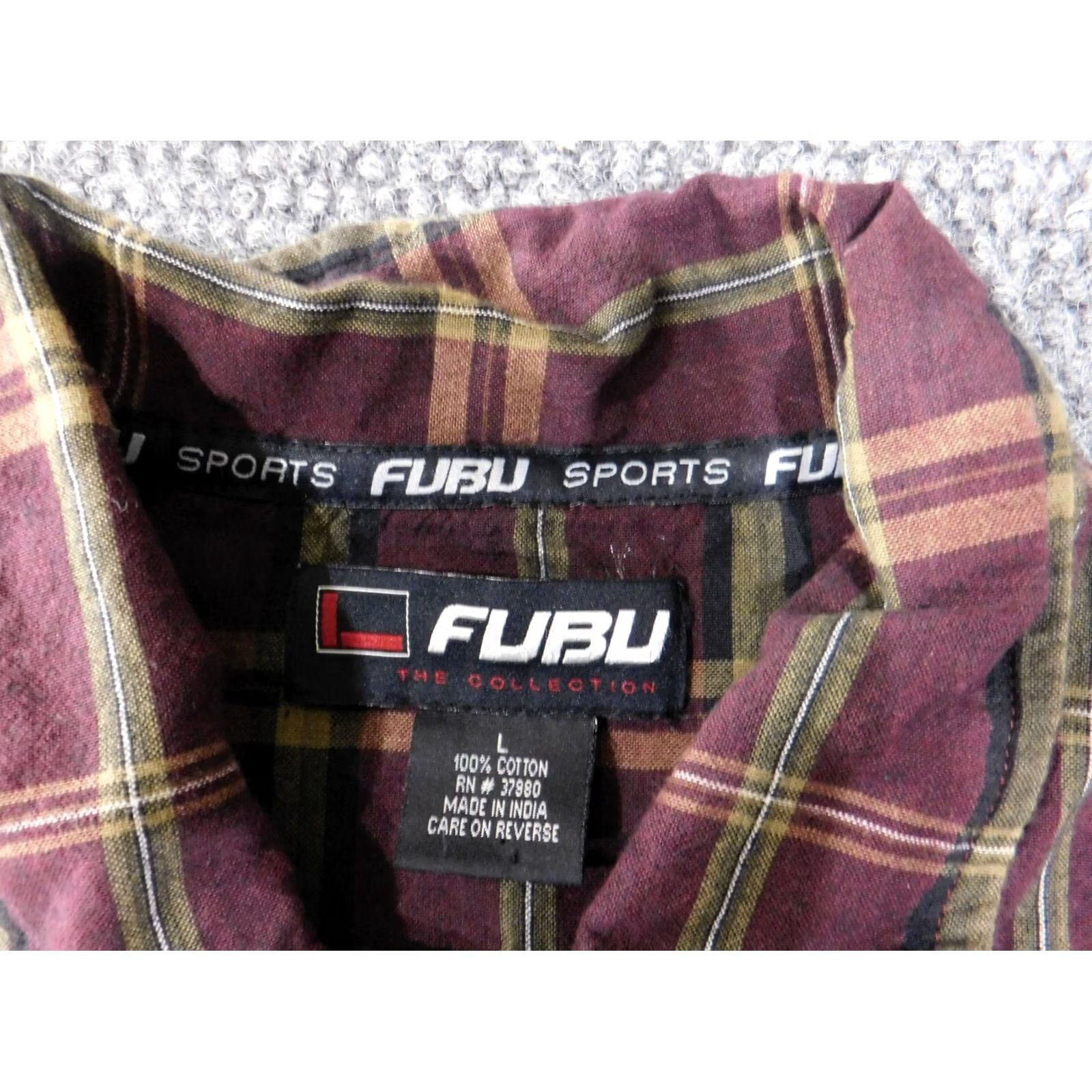 Fubu FUBU Shirt Men L Red Plaid Button-Up 90s Vintage Long Sleeve Cotton Knit Embroidered Collar Down Size US L / EU 52-54 / 3 - 4 Thumbnail
