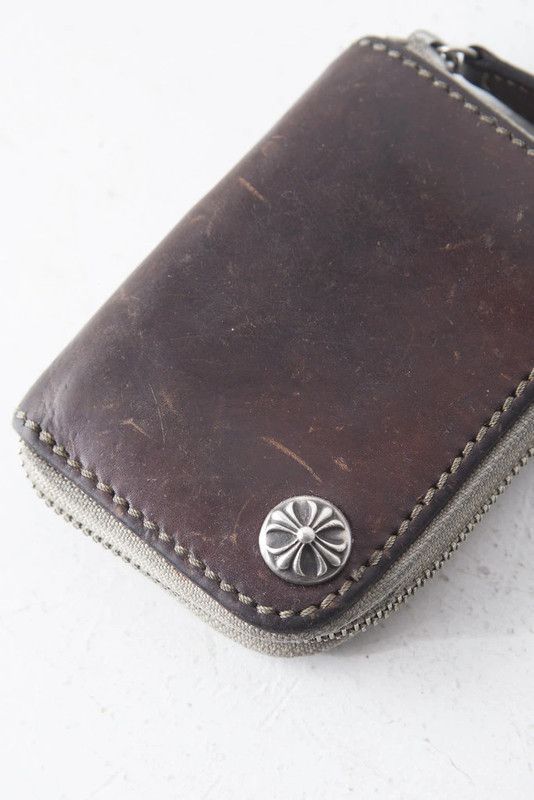 Brown leather wallet with Chrome Hearts cross stud