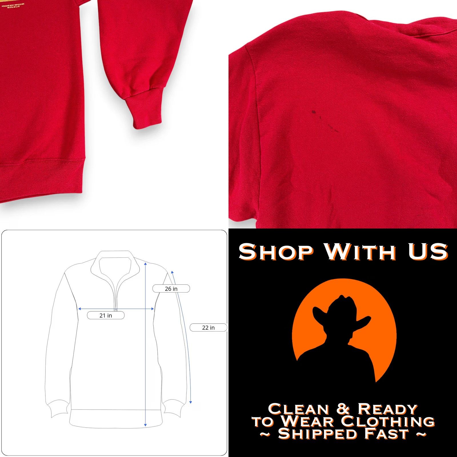 Jerzees VINTAGE Jerzees Sweater Shirt Adult MEDIUM Red 90s Clydesdales Stagecoach Horse Pulling Wagon Graphic Print 1/4 Zip Mens Size US M / EU 48-50 / 2 - 8 Thumbnail