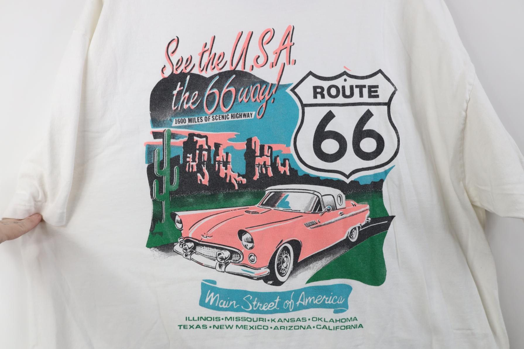 Vintage Vintage 90s Y2K Route 66 Highway Short Sleeve T-Shirt White Size US XL / EU 56 / 4 - 9 Thumbnail
