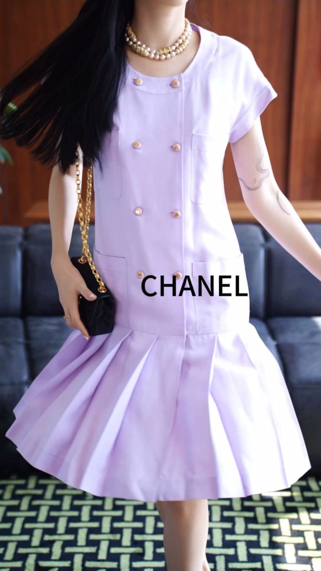 Chanel Chanel 90s Lilac Pleated Short Sleeve Dress FR38 Size S / US 4 / IT 40 - 1 Thumbnail