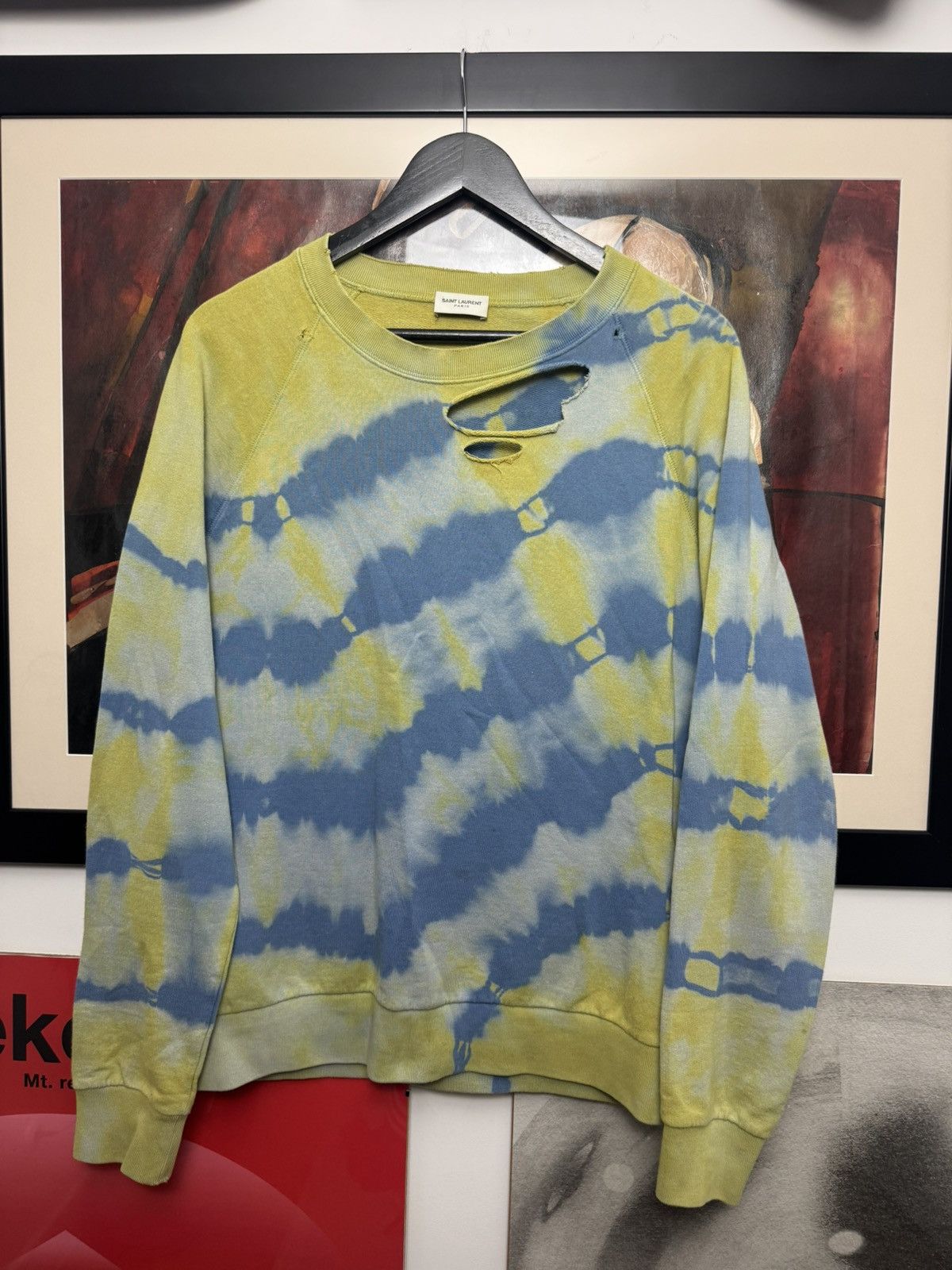 Saint Laurent Paris Hedi Slimane Tie Dye Distressed Crewneck