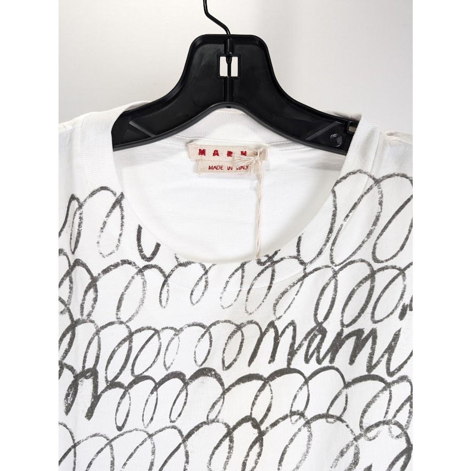 Marni o1rshd1 Scribbled Marni Organic Jersey T-Shirt in Lily White Size US L / EU 52-54 / 3 - 3 Thumbnail