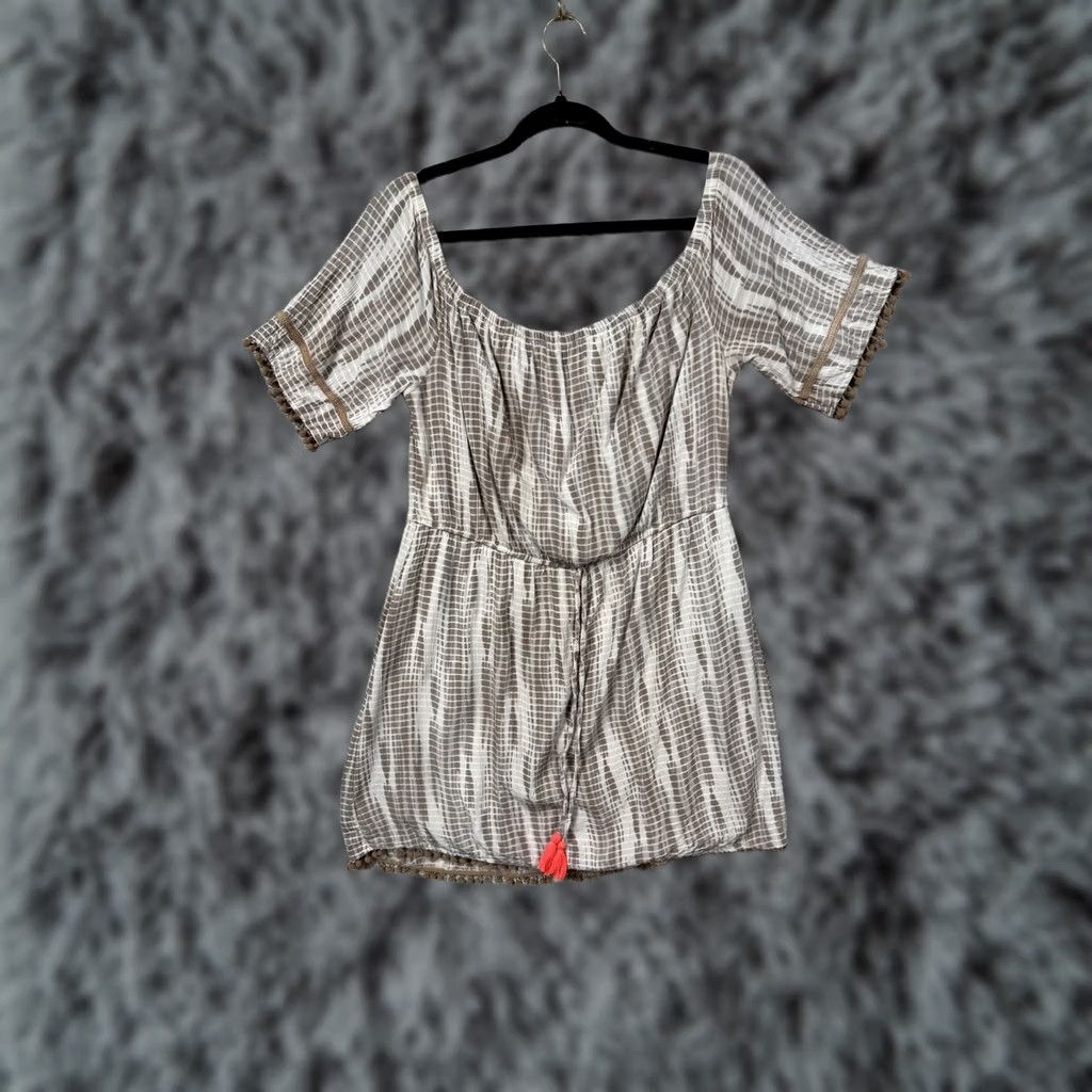 Vintage Dizzy Lizzy Sundress L Beige Geometric Short Sundress Tassel Trim Boho Beach Vacation Resortwear Womens/Adult L Size L / US 10 / IT 46 - 1 Thumbnail