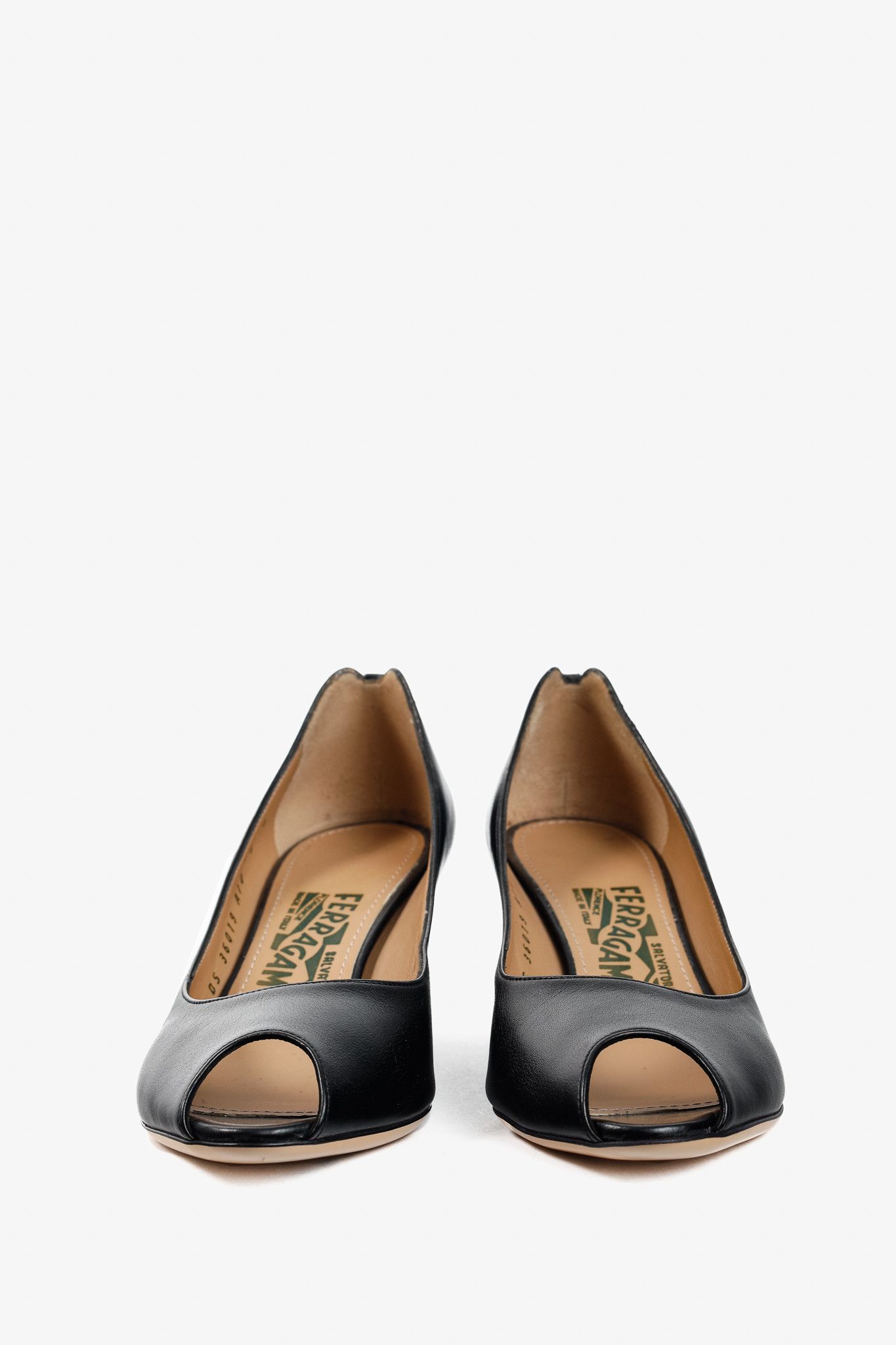 Salvatore Ferragamo Salvatore Ferragamo Pearlette Black Peep-Toe Wedge Heels Size US 6 / IT 36 - 2 Thumbnail