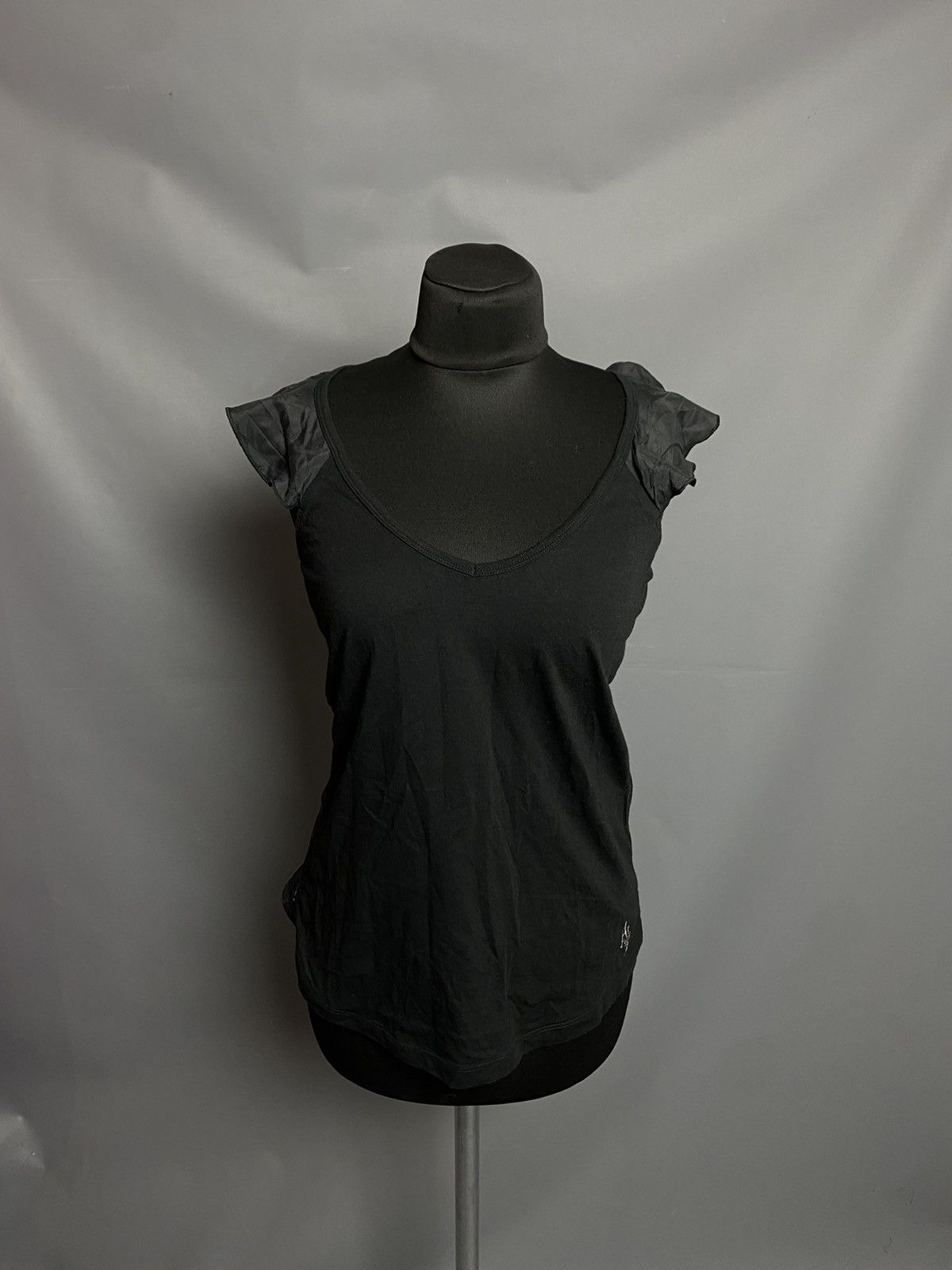 Armani Armani Jeans Black Mixed-Fabric Top XS Modal Front Silk Back Size XS / US 0-2 / IT 36-38 - 1 Thumbnail