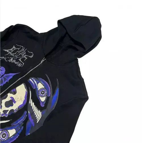 Japanese Brand Rhinestone Gothic Print Zip Up Hoodie Punk Rock Style Size US L / EU 52-54 / 3 - 3 Thumbnail