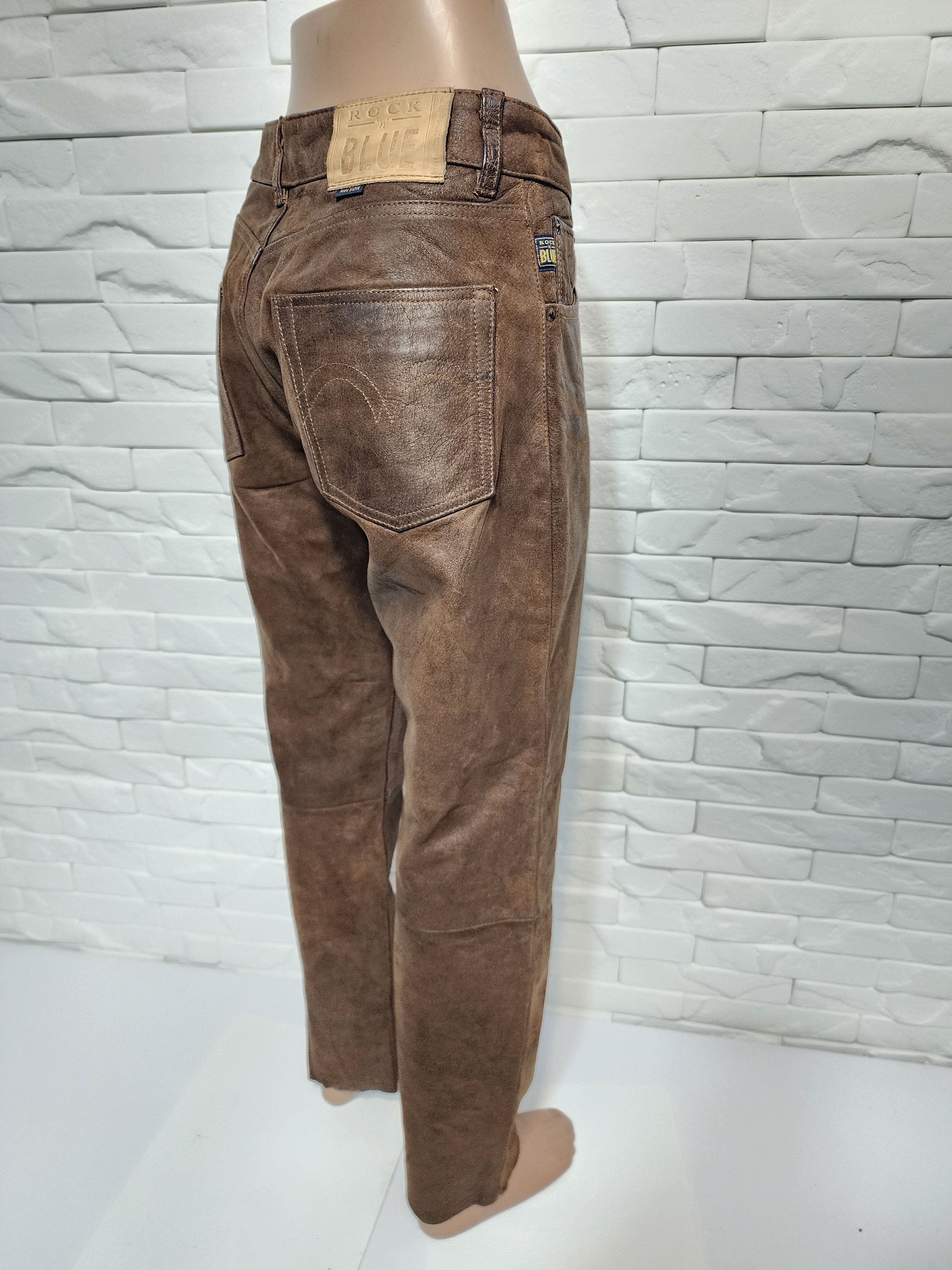Genuine Leather Brown Nubuck Leather Pants - Denim Cut - Men's Size 29 Size US 29 - 7 Thumbnail