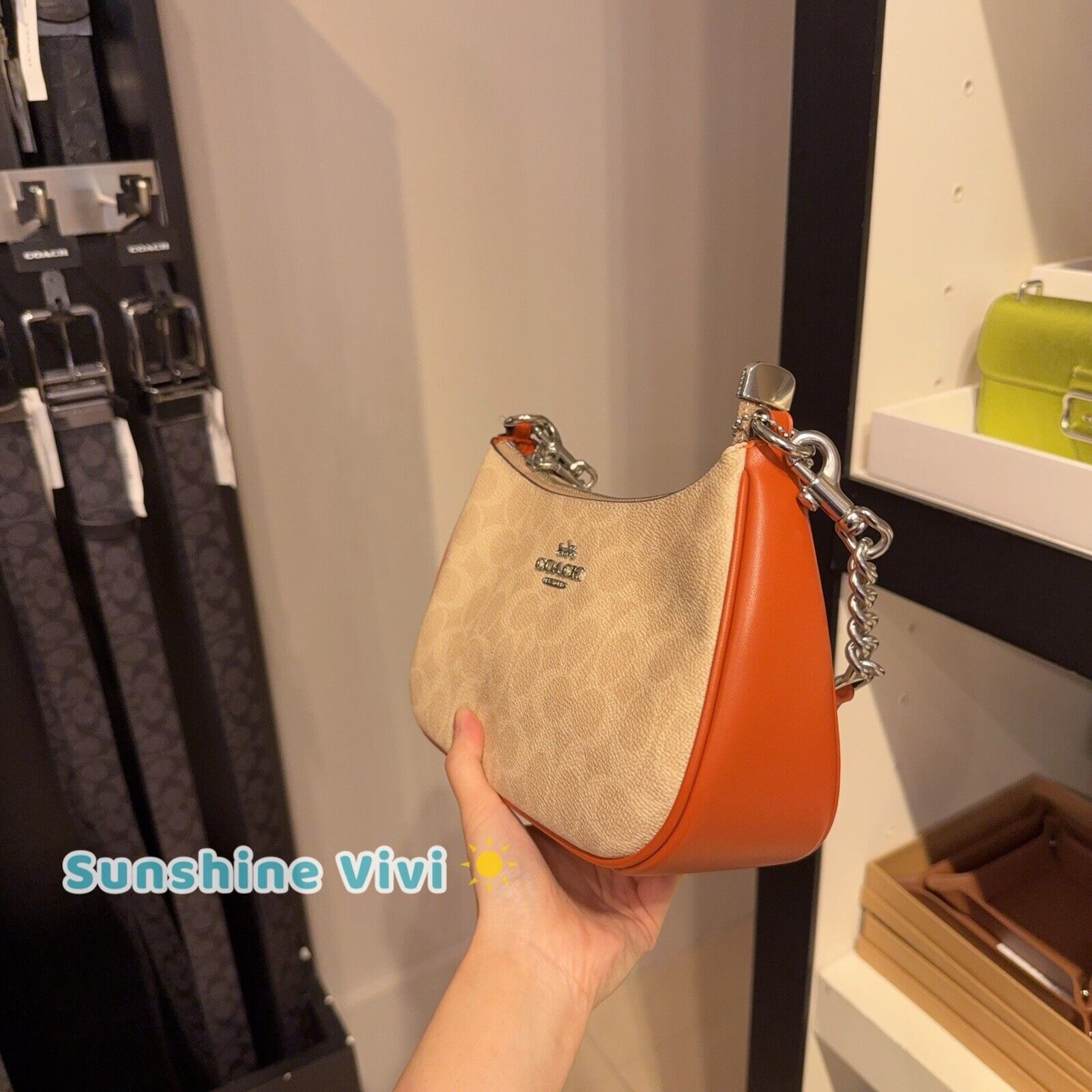 Coach NWT Coach Teri Shoulder Bag Canvas CV933 Sand / Deep Orange Size ONE SIZE - 3 Thumbnail