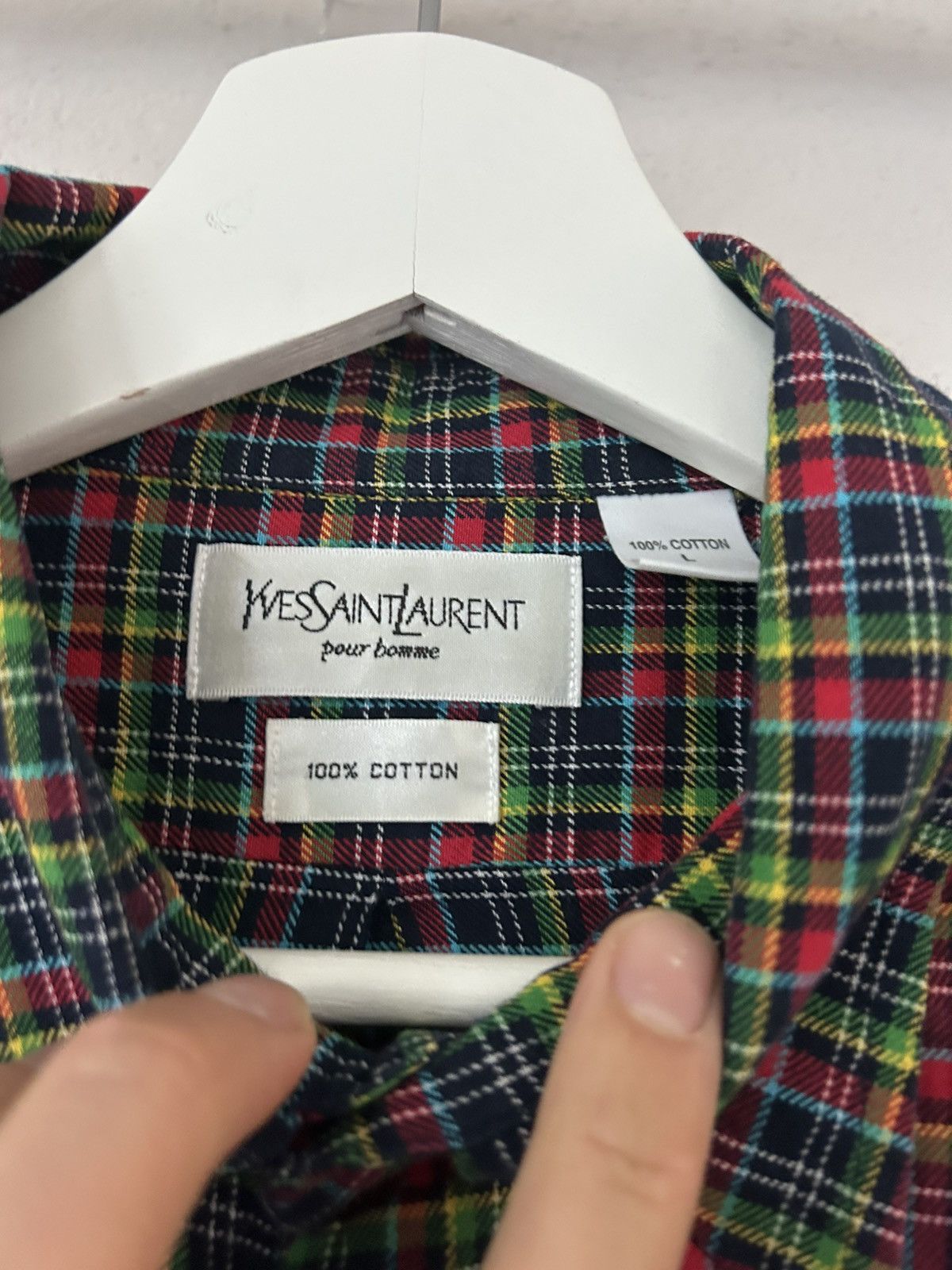 Yves Saint Laurent Yves Saint Laurent Plaid Cotton Shirt with Embroidered Logo Size US L / EU 52-54 / 3 - 4 Thumbnail